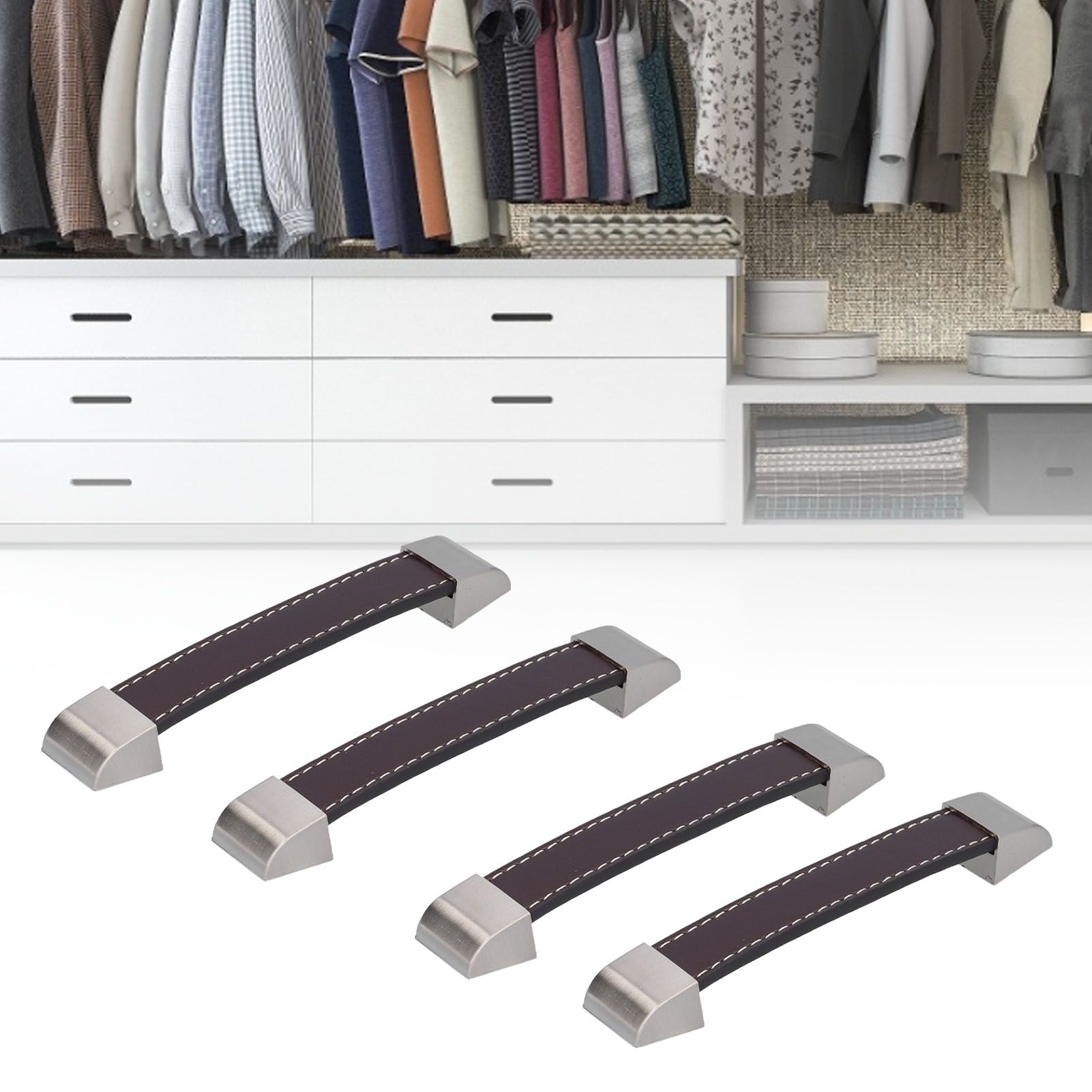 4 Set Furniture Handle Brown Rectangular Drawer Pull for Cabinet Side Doors view 11