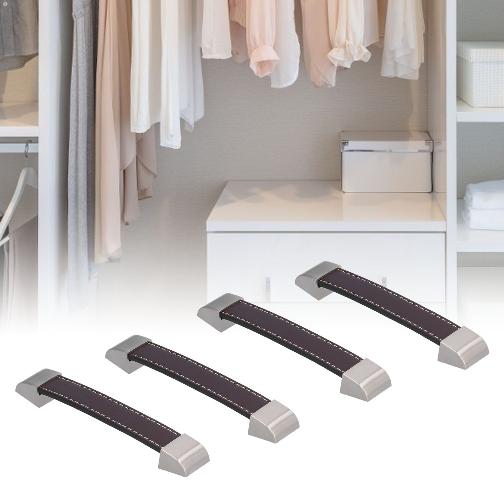 4 Set Furniture Handle Brown Rectangular Drawer Pull for Cabinet Side Doors view 12