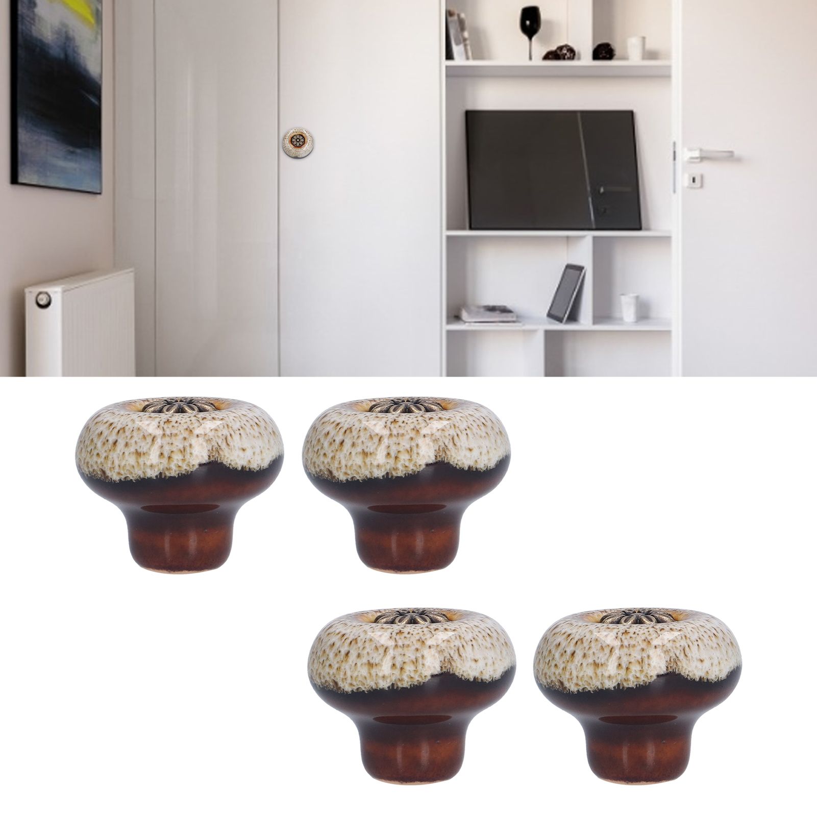4 Set Cabinet Handle Retro Round Shaped Single Hole Door Knob for Home Bedroom view 11