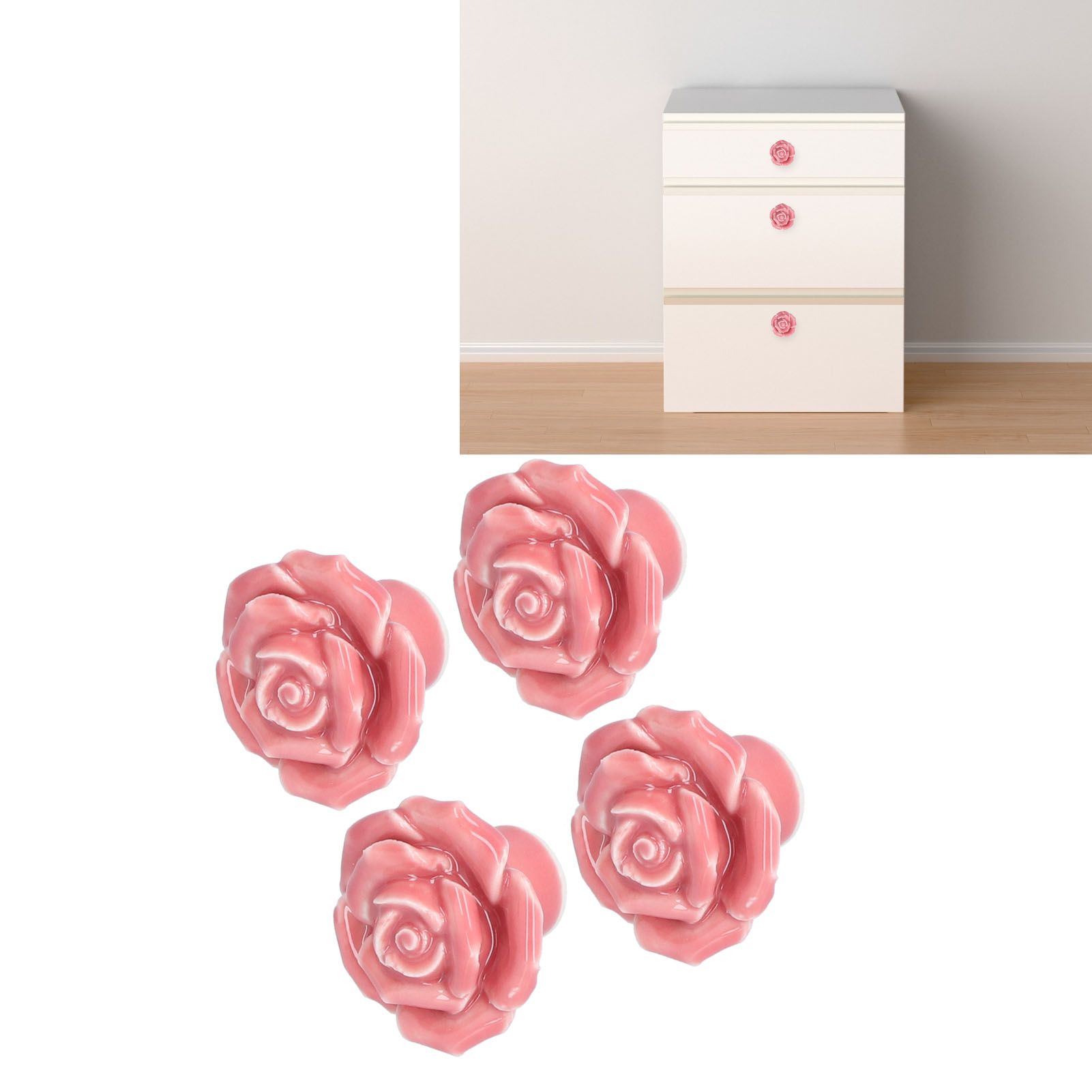 4 Set Rose Shaped Handle Modern Ceramic Cabinet Knob for Home Living Room view 12