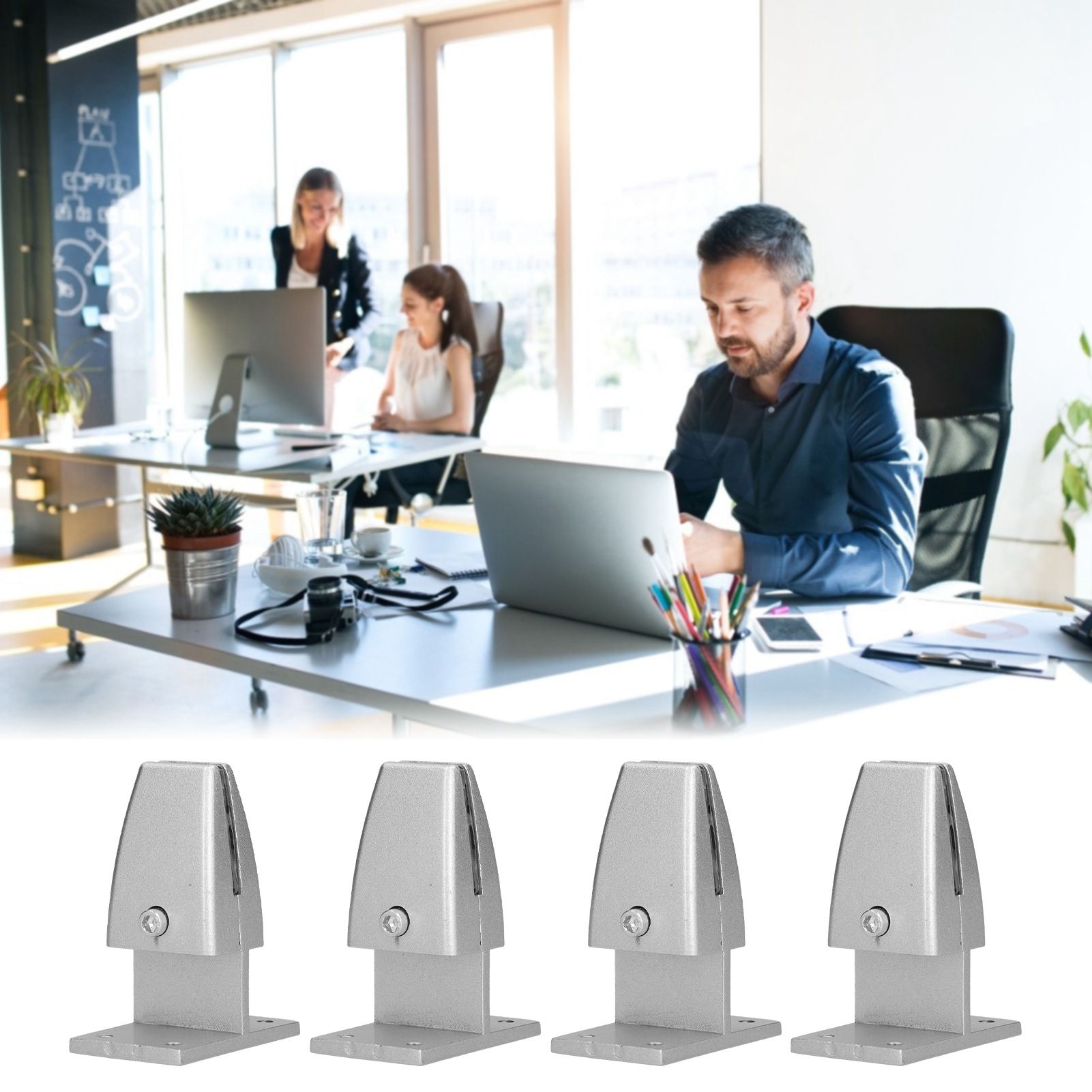 4pcs Desk Screen Baffle Clamp T Type Aluminum Alloy Silver Desktop Partition view 11