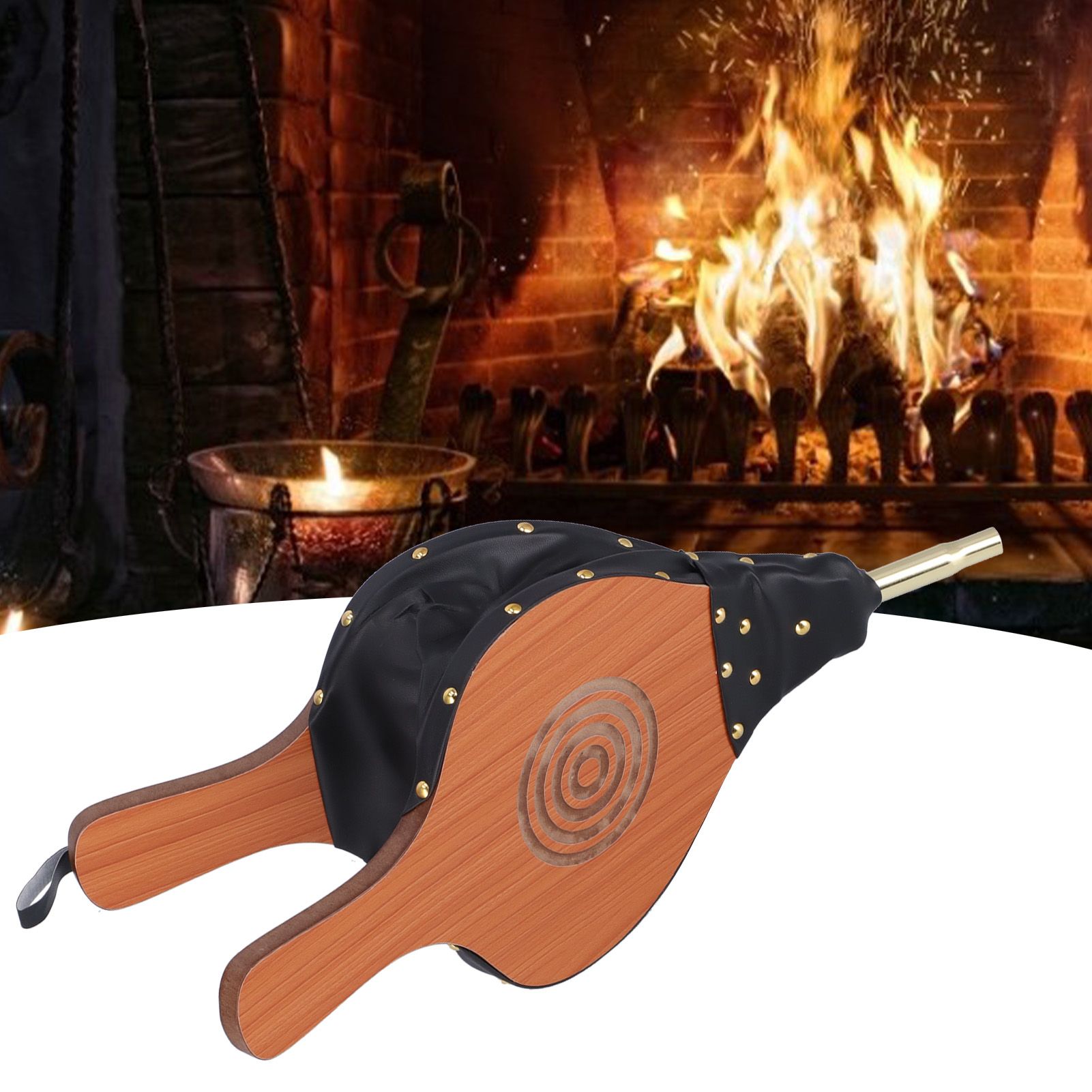 Wood Fireplace Bellows Large Wood Air Blower Cast Nozzle with Hanging Strap view 11