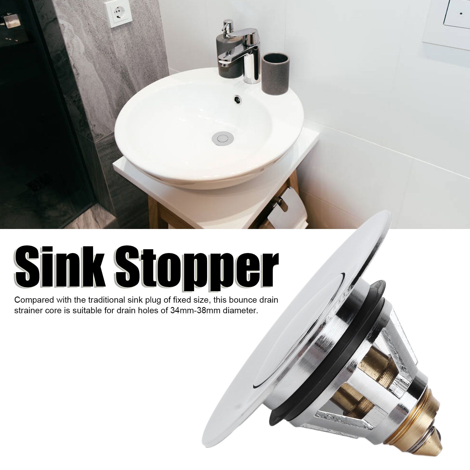 Wash Basin Bounce Drain Filter with Gasket Push Type Sink Draining Stopper view 14