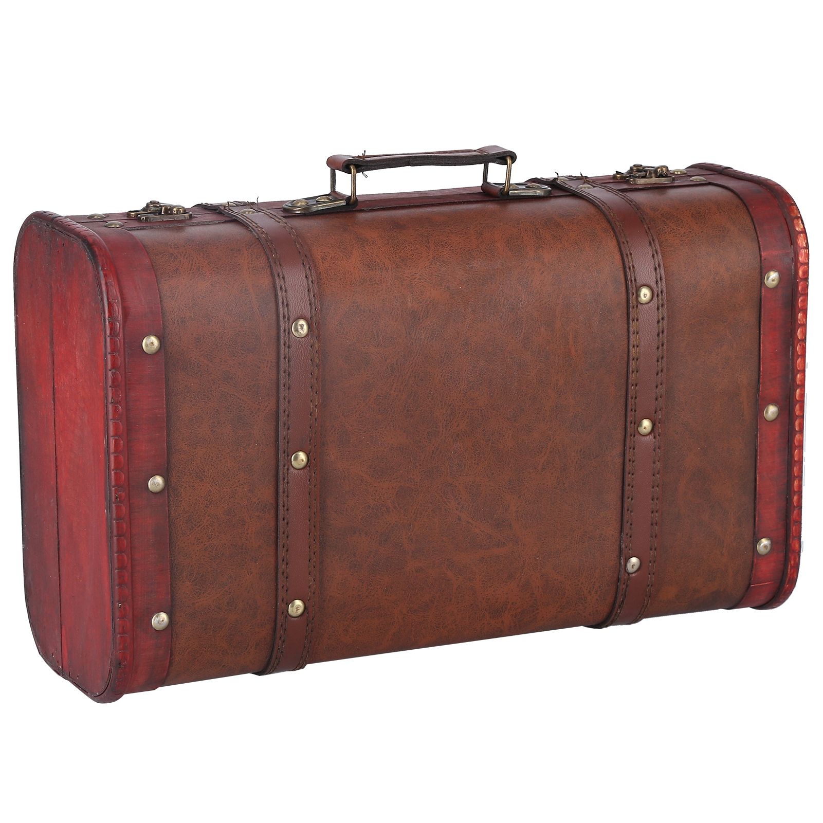 Antique Suitcase Portable Wooden Storage Chest Collection Ornaments view 2