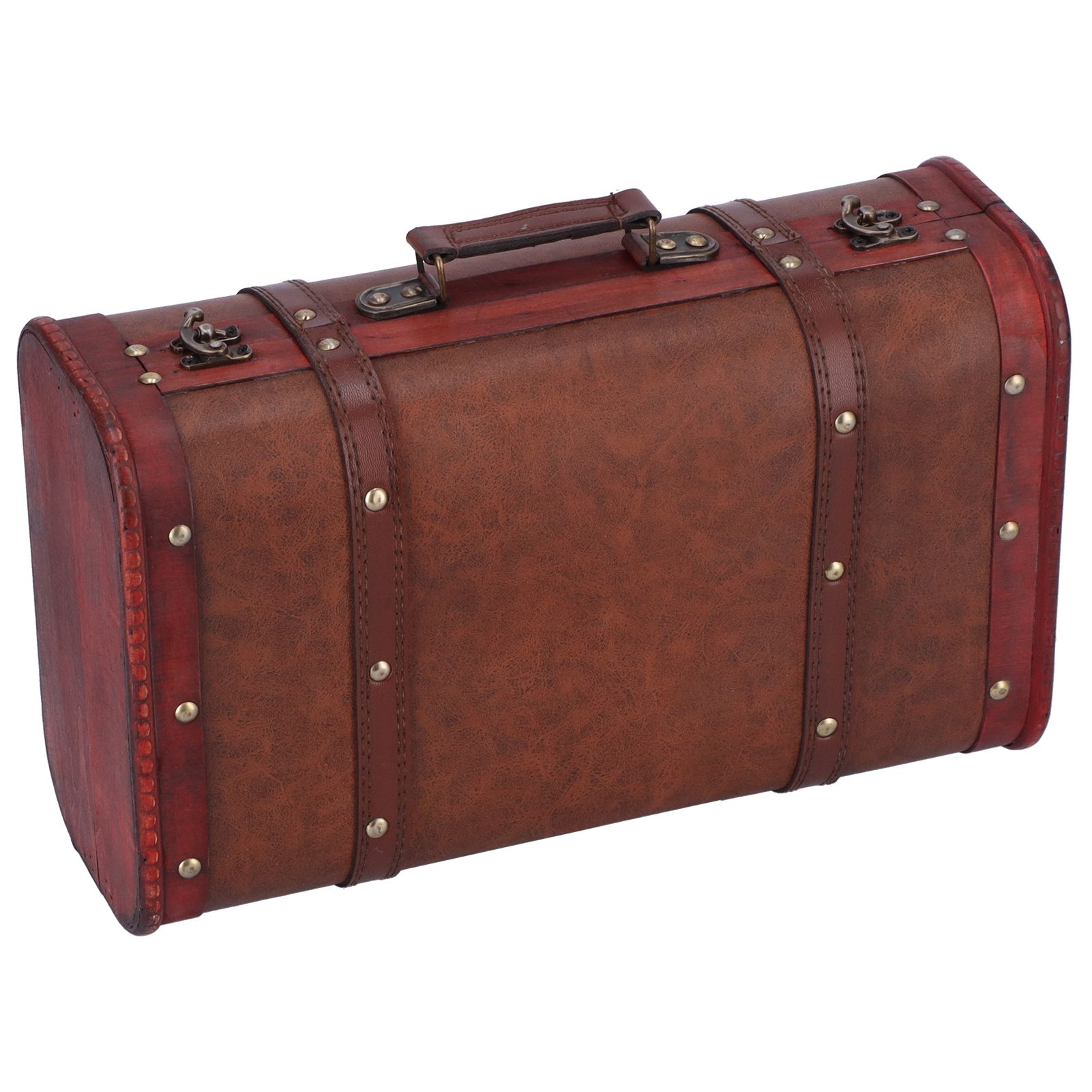 Antique Suitcase Portable Wooden Storage Chest Collection Ornaments view 4