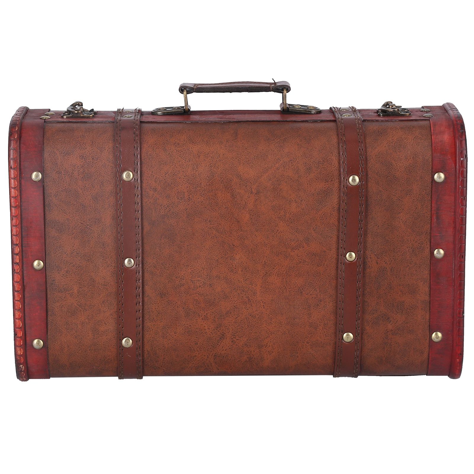 Antique Suitcase Portable Wooden Storage Chest Collection Ornaments view 5