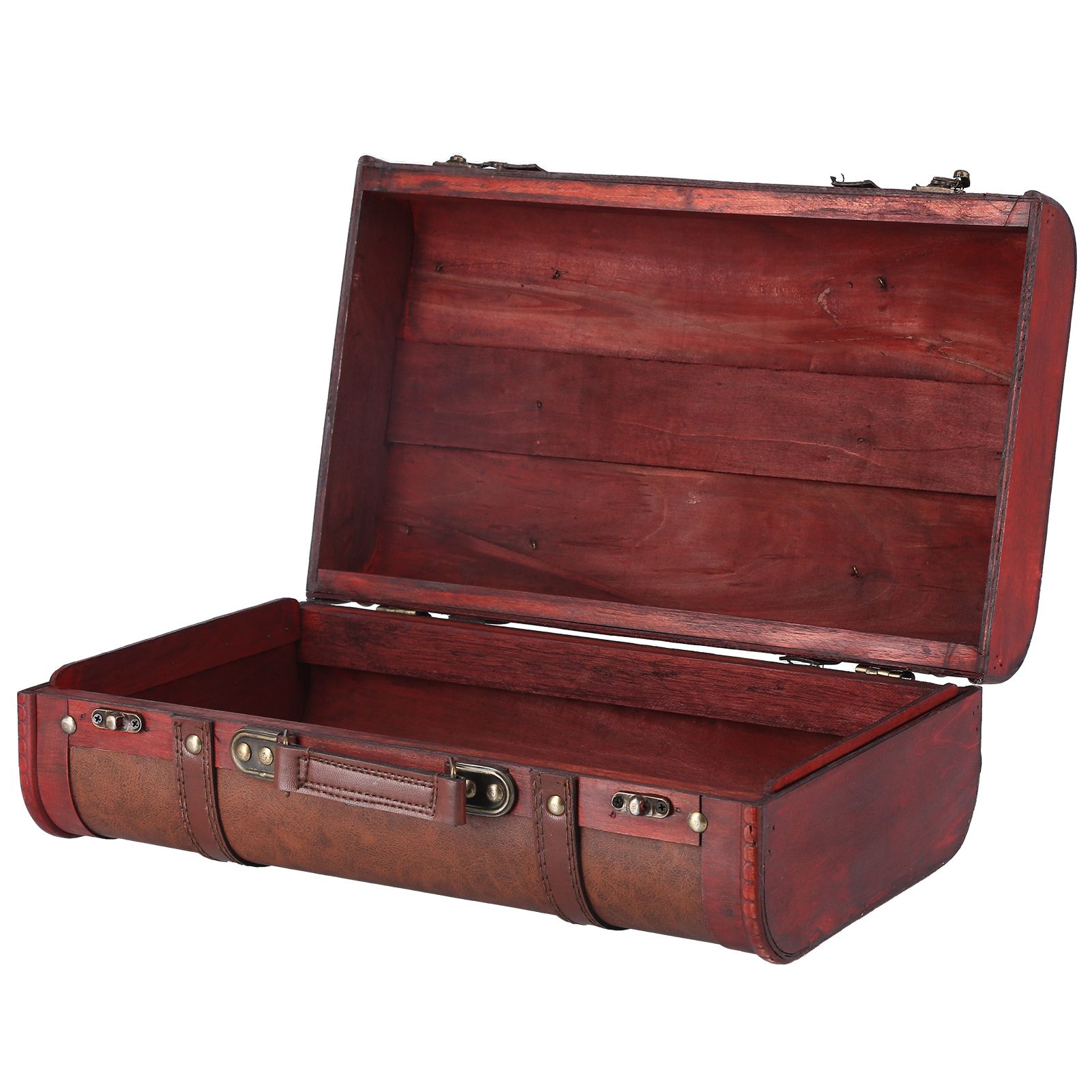 Antique Suitcase Portable Wooden Storage Chest Collection Ornaments view 6
