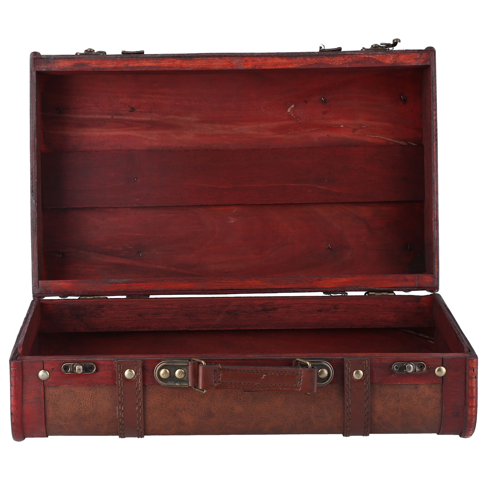 Antique Suitcase Portable Wooden Storage Chest Collection Ornaments view 7