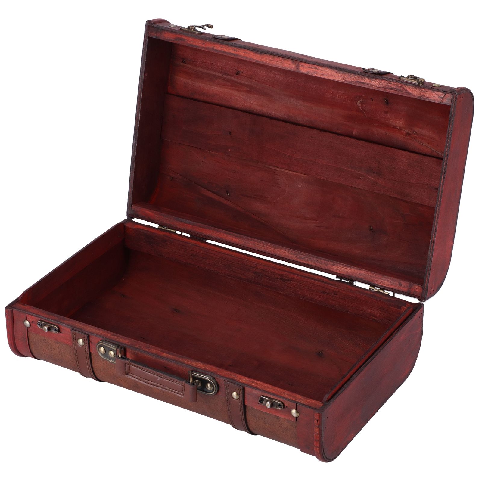 Antique Suitcase Portable Wooden Storage Chest Collection Ornaments view 9