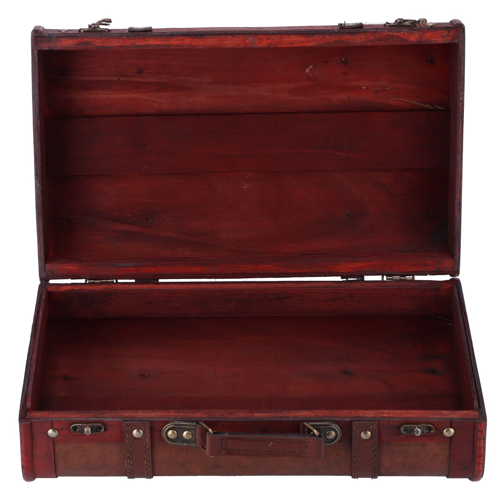 Antique Suitcase Portable Wooden Storage Chest Collection Ornaments view 10
