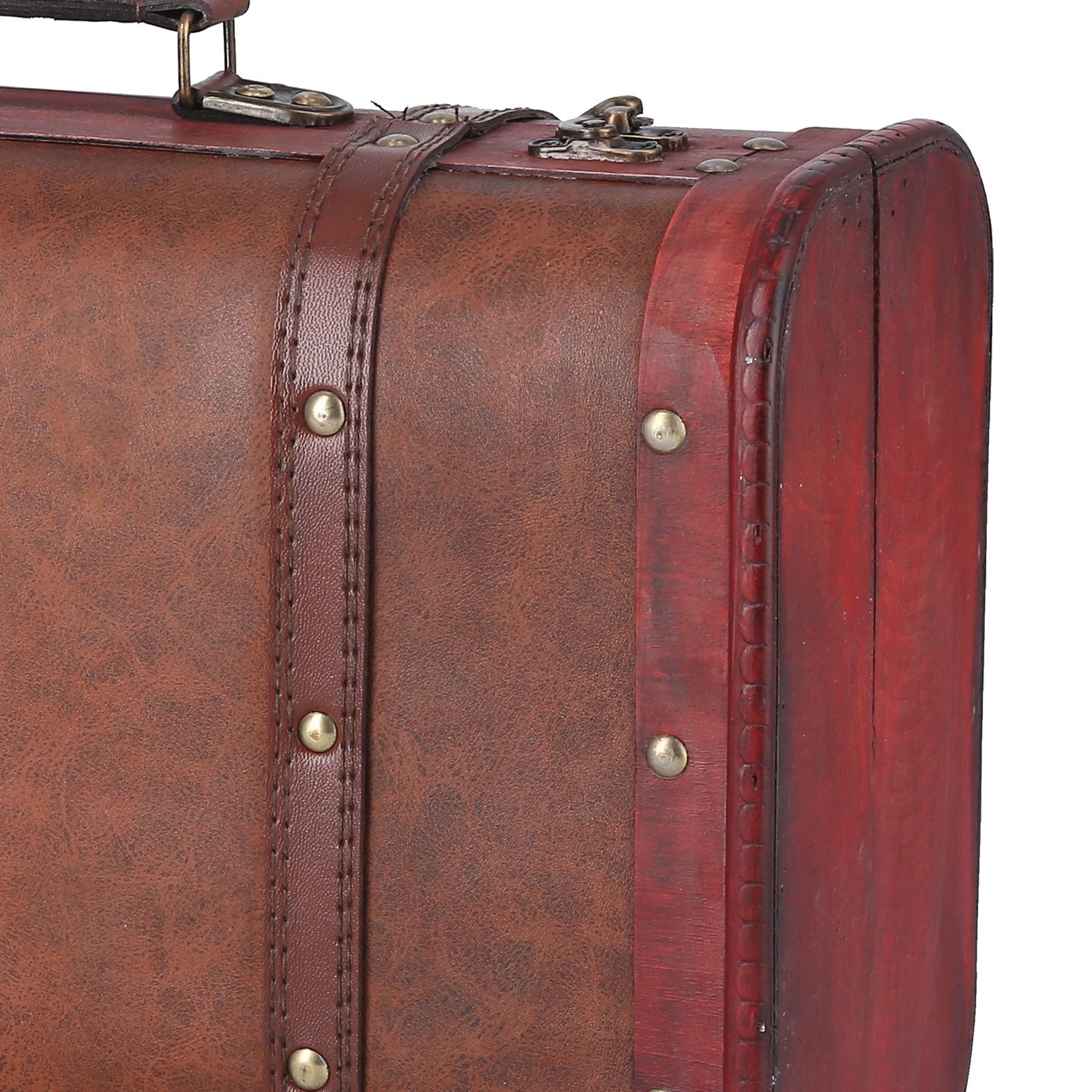 Antique Suitcase Portable Wooden Storage Chest Collection Ornaments view 13