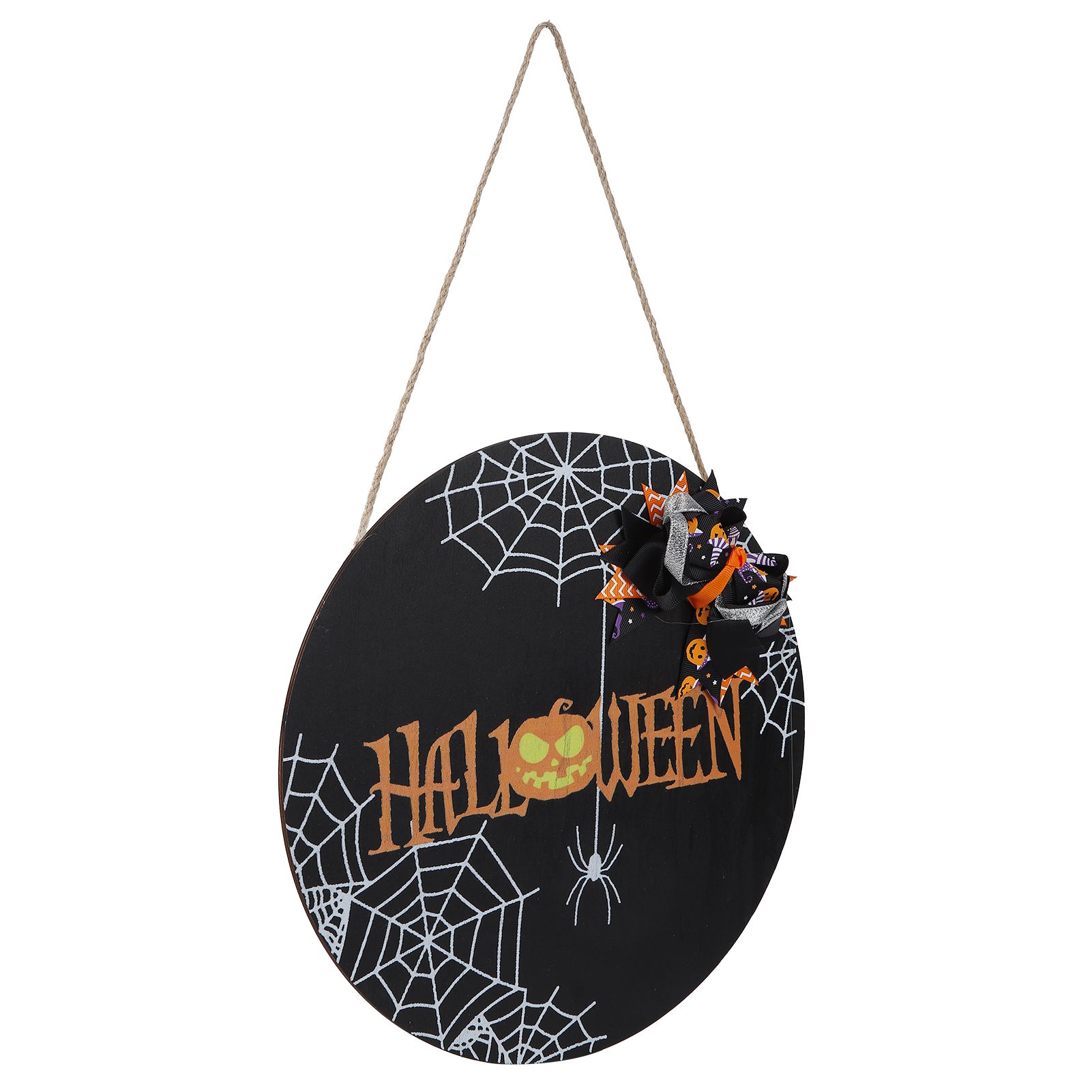 Spider Web Pattern Welcome Sign Wooden Hanging Door Hanger for Halloween view 2