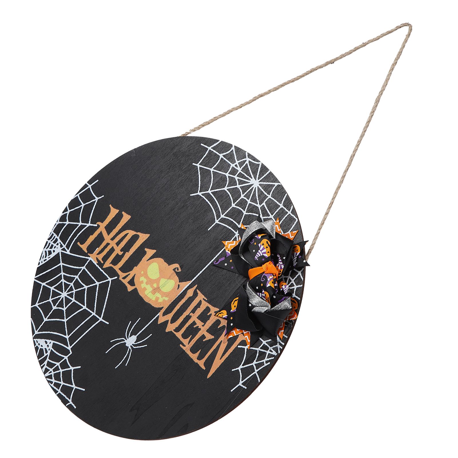 Spider Web Pattern Welcome Sign Wooden Hanging Door Hanger for Halloween view 3