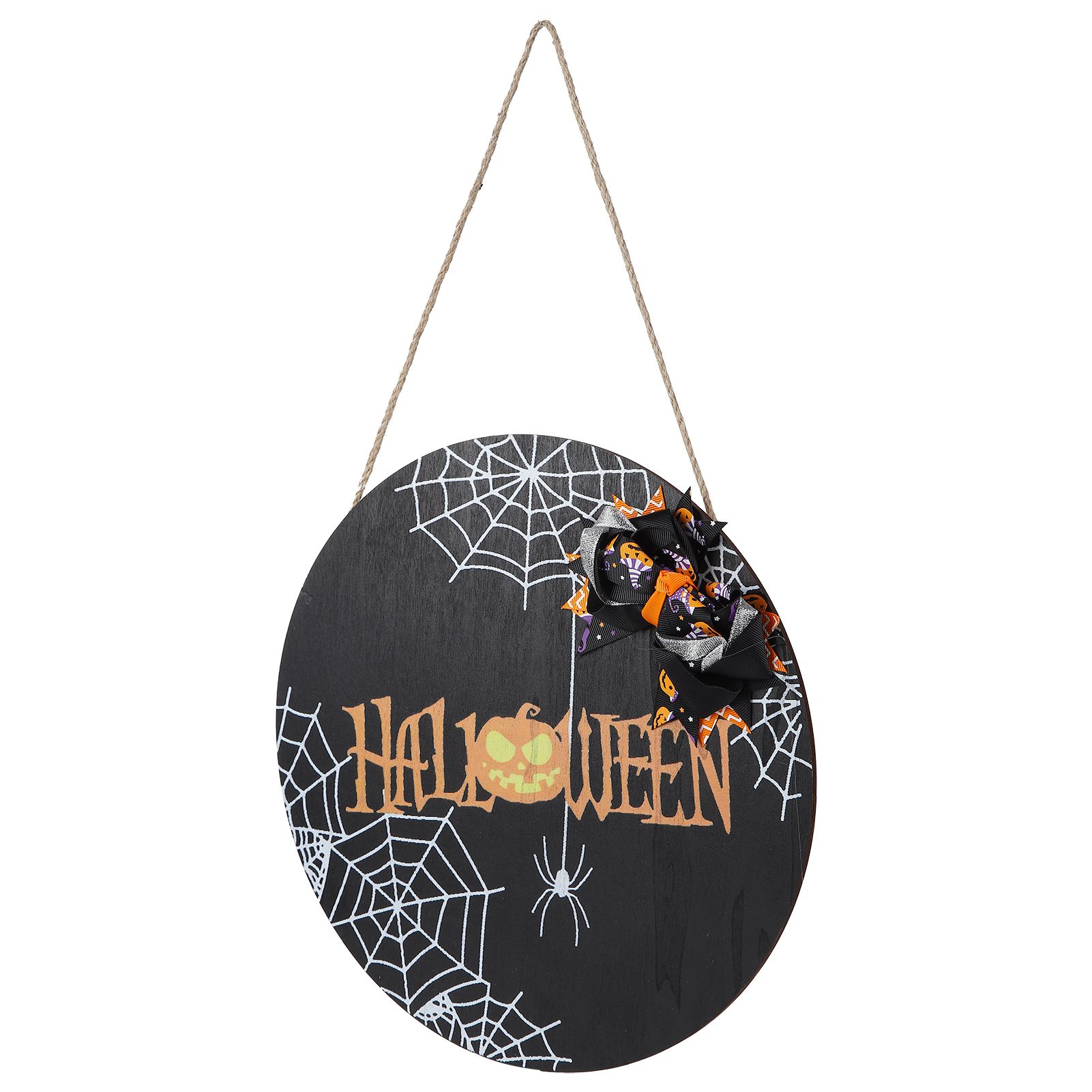 Spider Web Pattern Welcome Sign Wooden Hanging Door Hanger for Halloween view 4