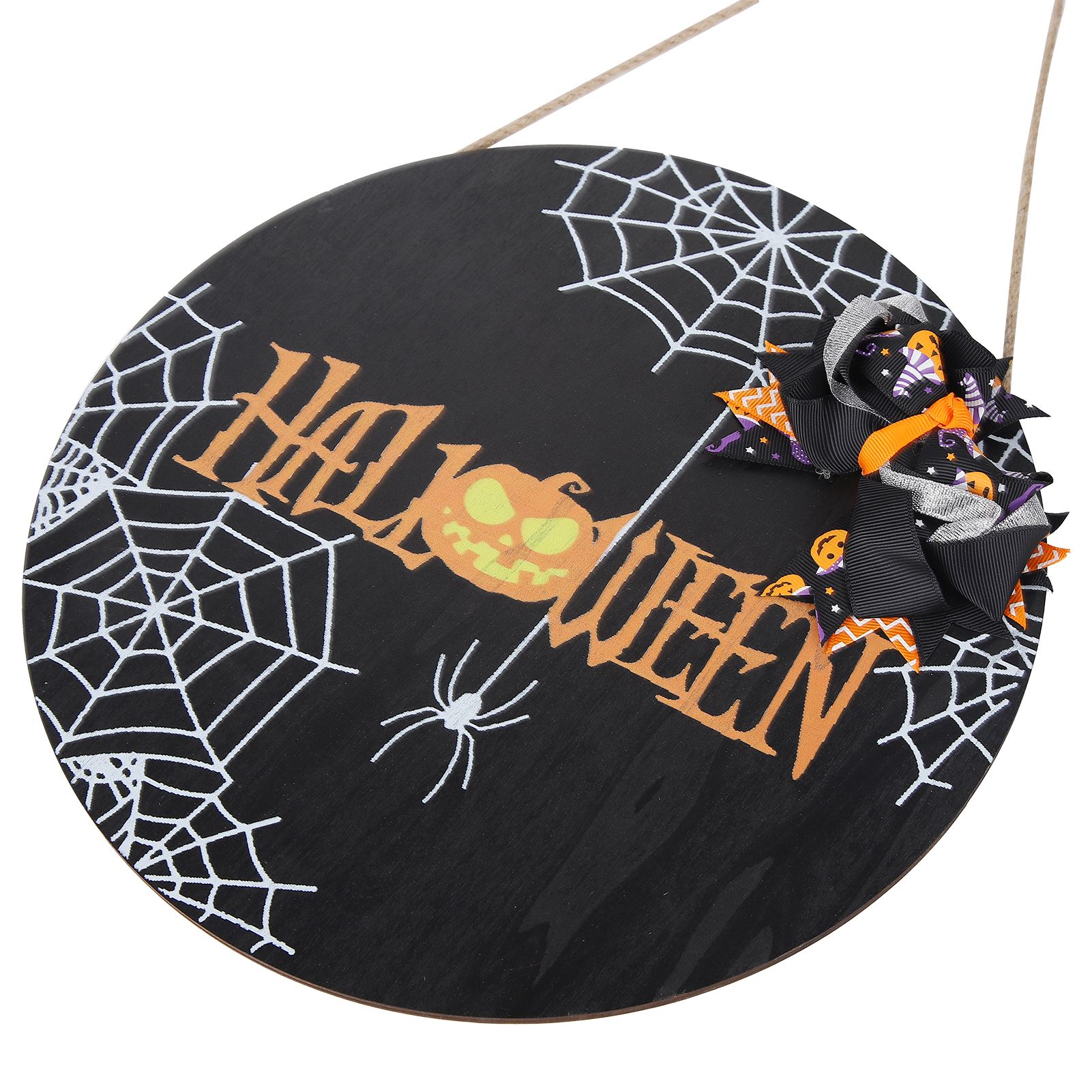 Spider Web Pattern Welcome Sign Wooden Hanging Door Hanger for Halloween view 9