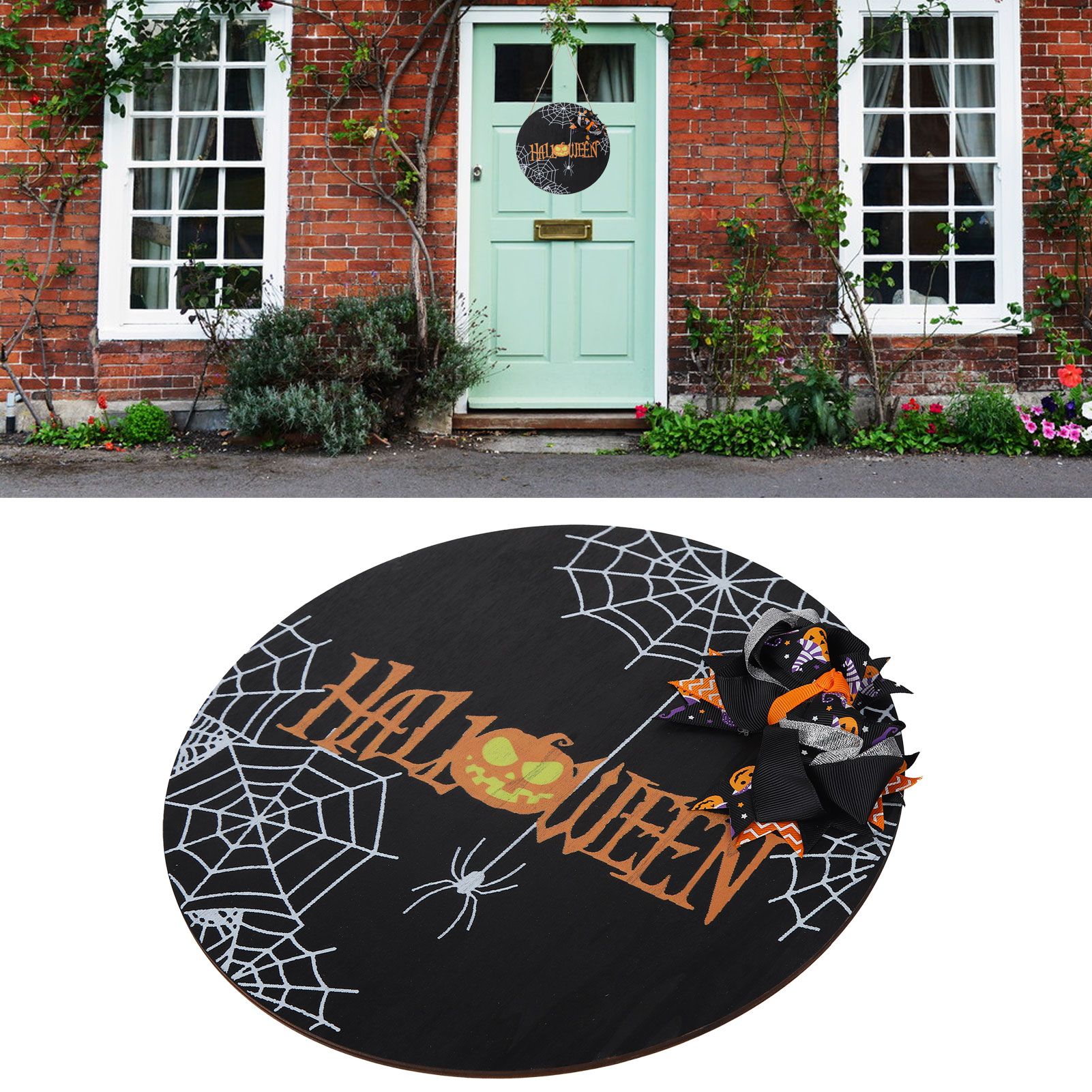 Spider Web Pattern Welcome Sign Wooden Hanging Door Hanger for Halloween view 11