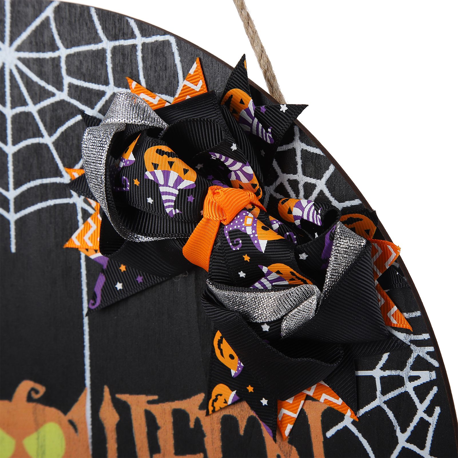 Spider Web Pattern Welcome Sign Wooden Hanging Door Hanger for Halloween view 14