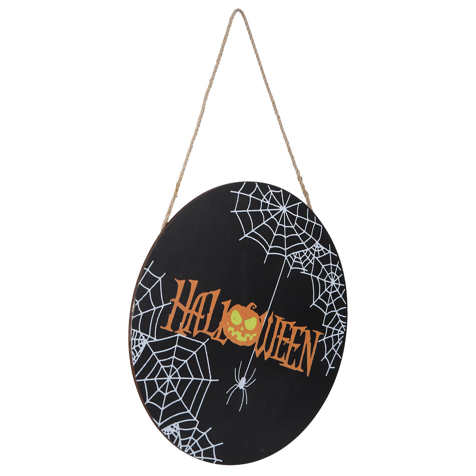Spider Web Pattern Welcome Sign Wooden Hanging Door Hanger for Halloween view 3