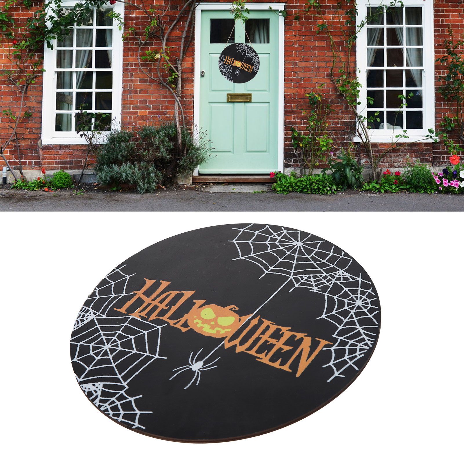 Spider Web Pattern Welcome Sign Wooden Hanging Door Hanger for Halloween view 11