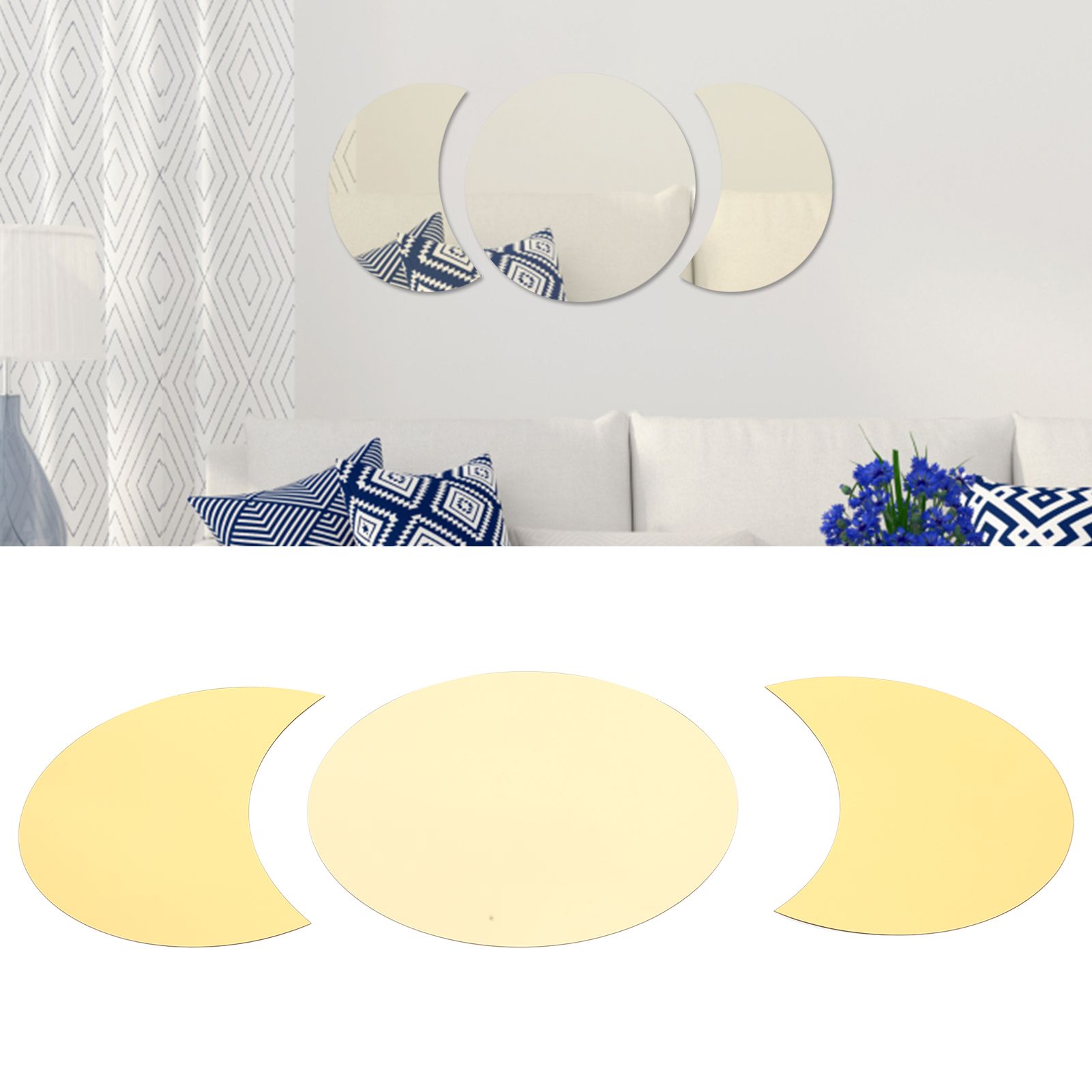 Acrylic Mirror Wall Sticker Sun Half Moon Shape Decorative Background Decal view 11