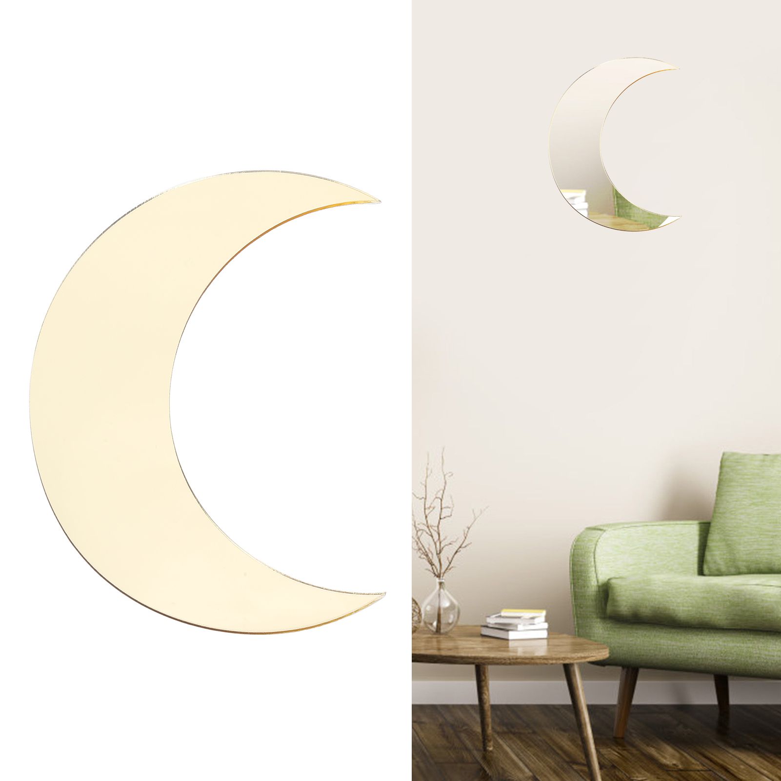 Moon Shape Mirror Wall Sticker Acrylic Decorative Background Decal for Home view 11