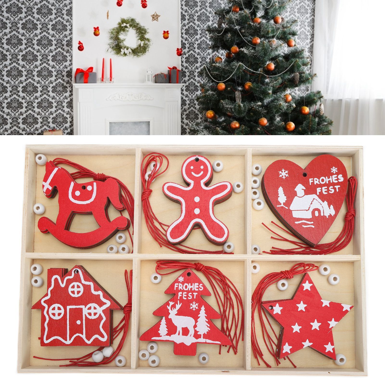 Wooden Hanging Ornaments DIY Christmas Tree Decorative Pendants Decoration view 12