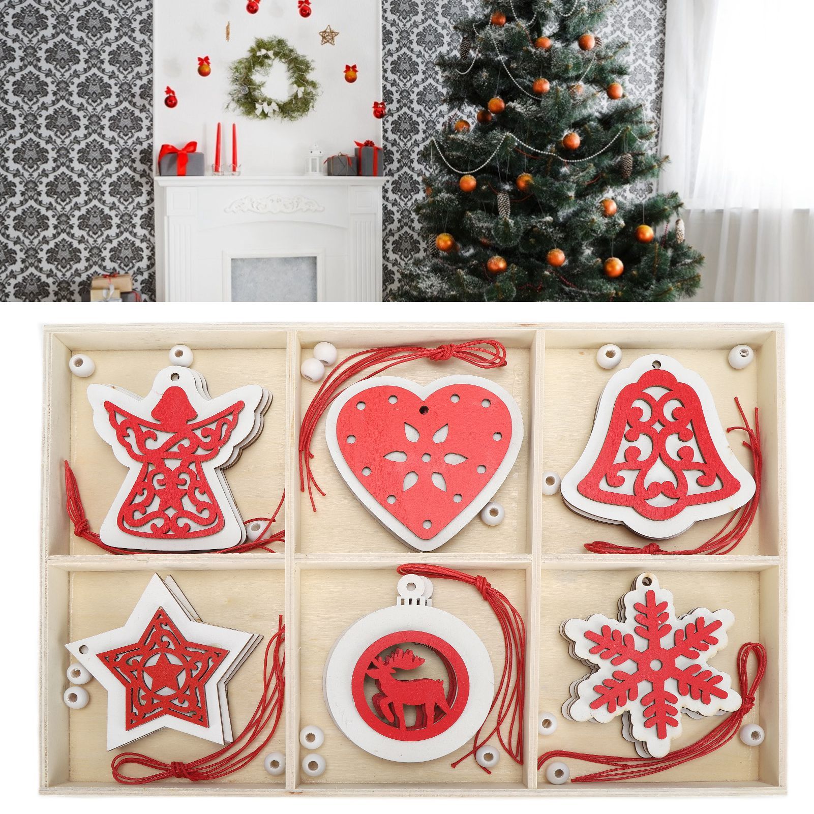 Wooden Hanging Ornaments DIY Christmas Tree Decorative Pendants Decoration view 12