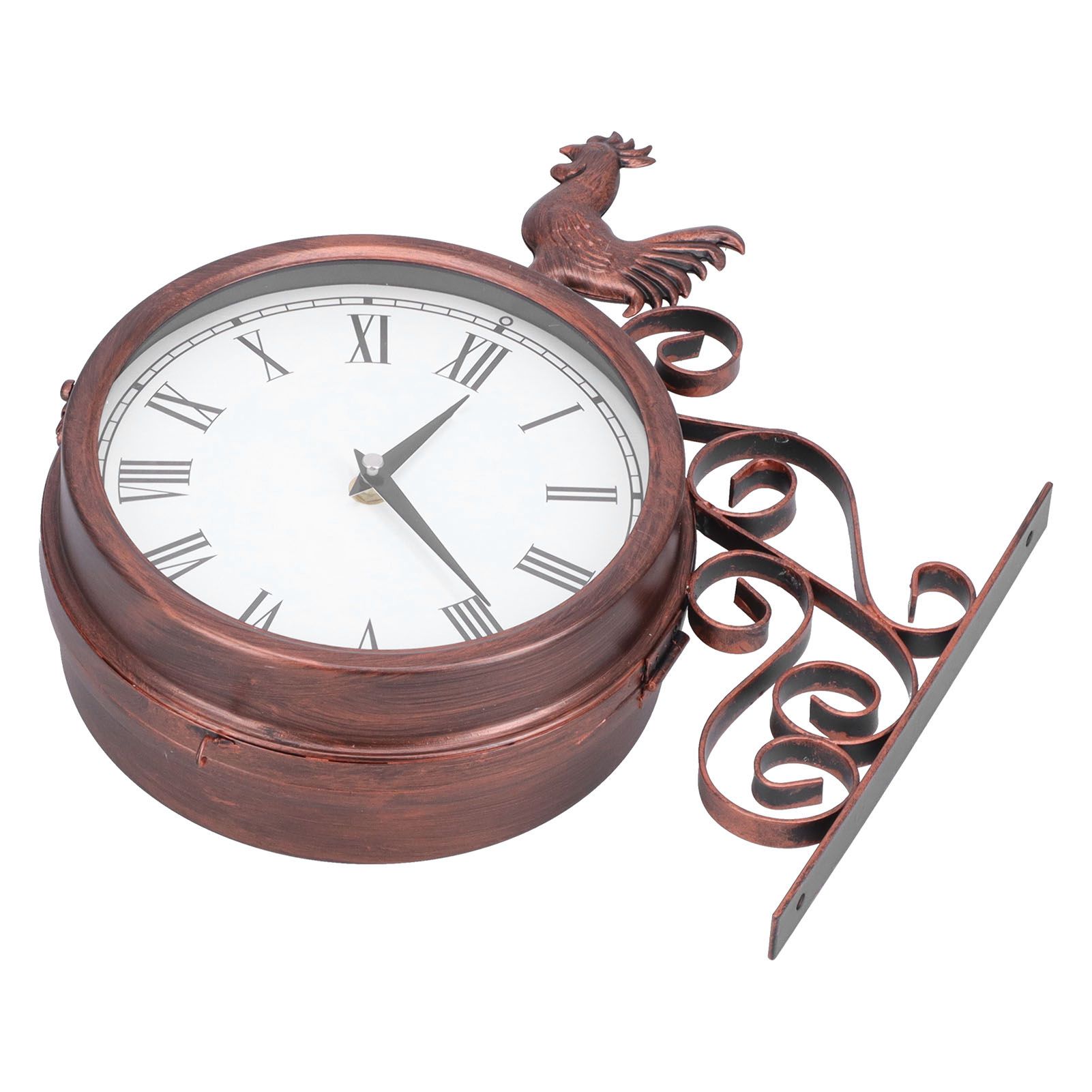 Iron Wrought Wall Clock Rooster Double Sided Antique Brass Wall Clock Round view 3