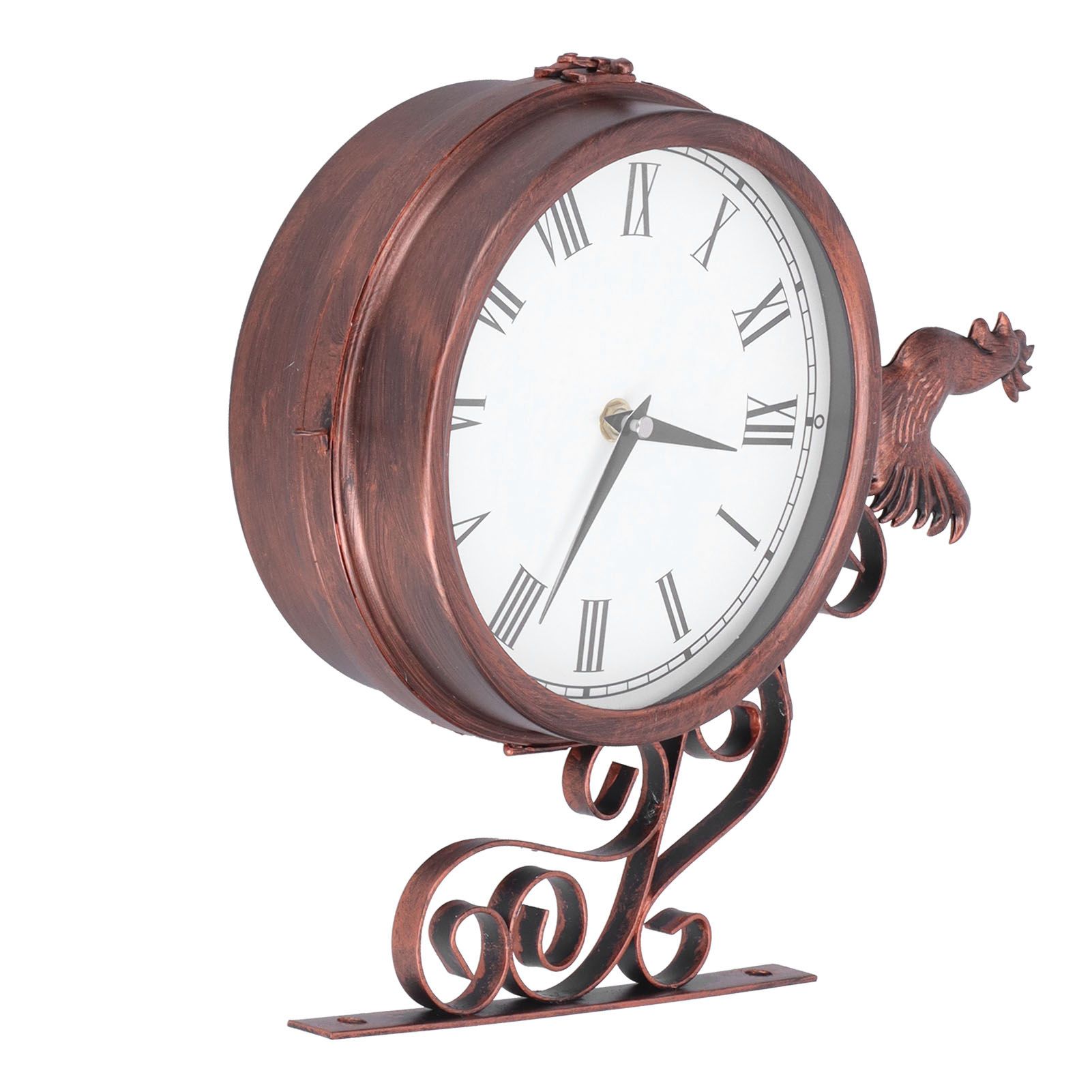 Iron Wrought Wall Clock Rooster Double Sided Antique Brass Wall Clock Round view 4