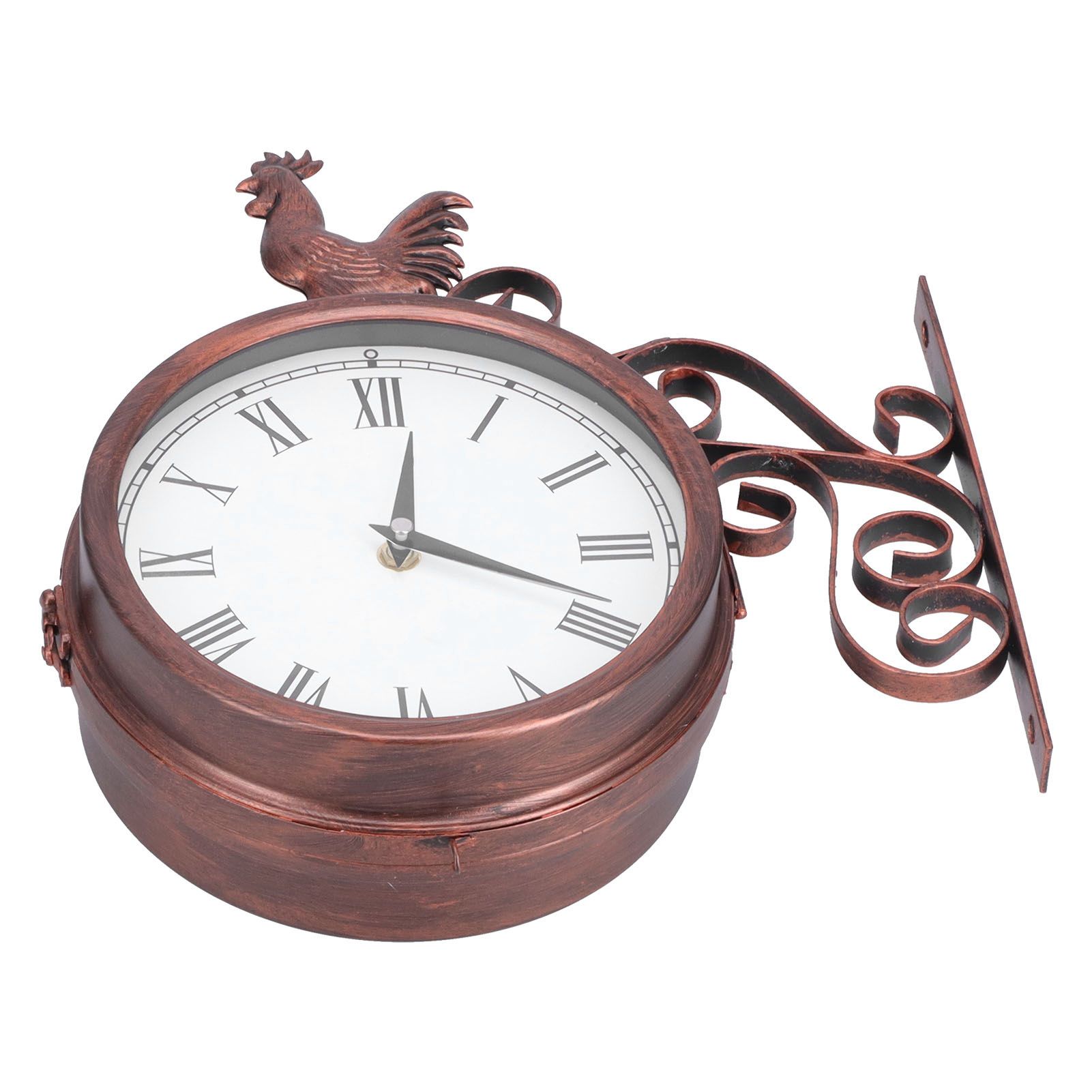 Iron Wrought Wall Clock Rooster Double Sided Antique Brass Wall Clock Round view 5