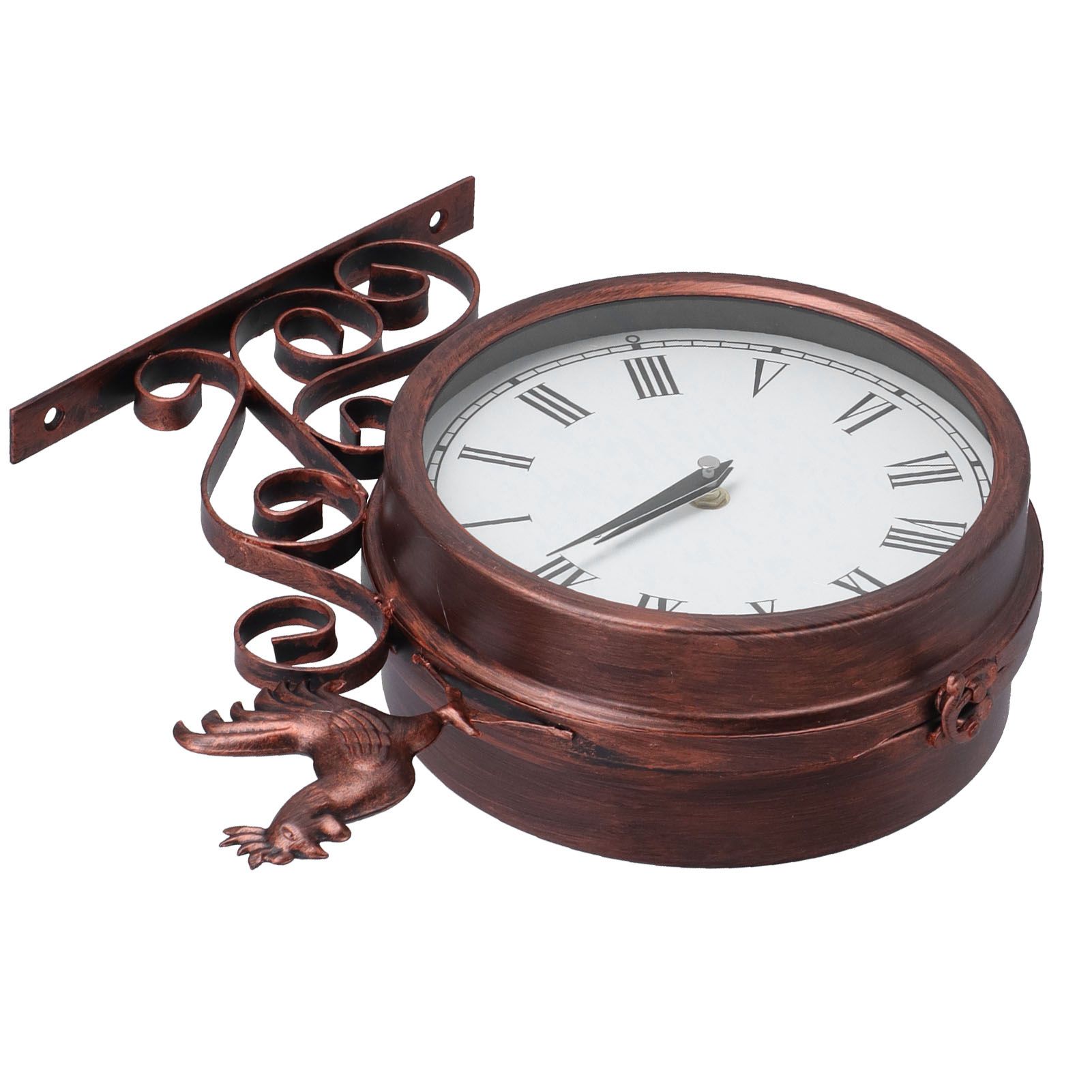 Iron Wrought Wall Clock Rooster Double Sided Antique Brass Wall Clock Round view 6