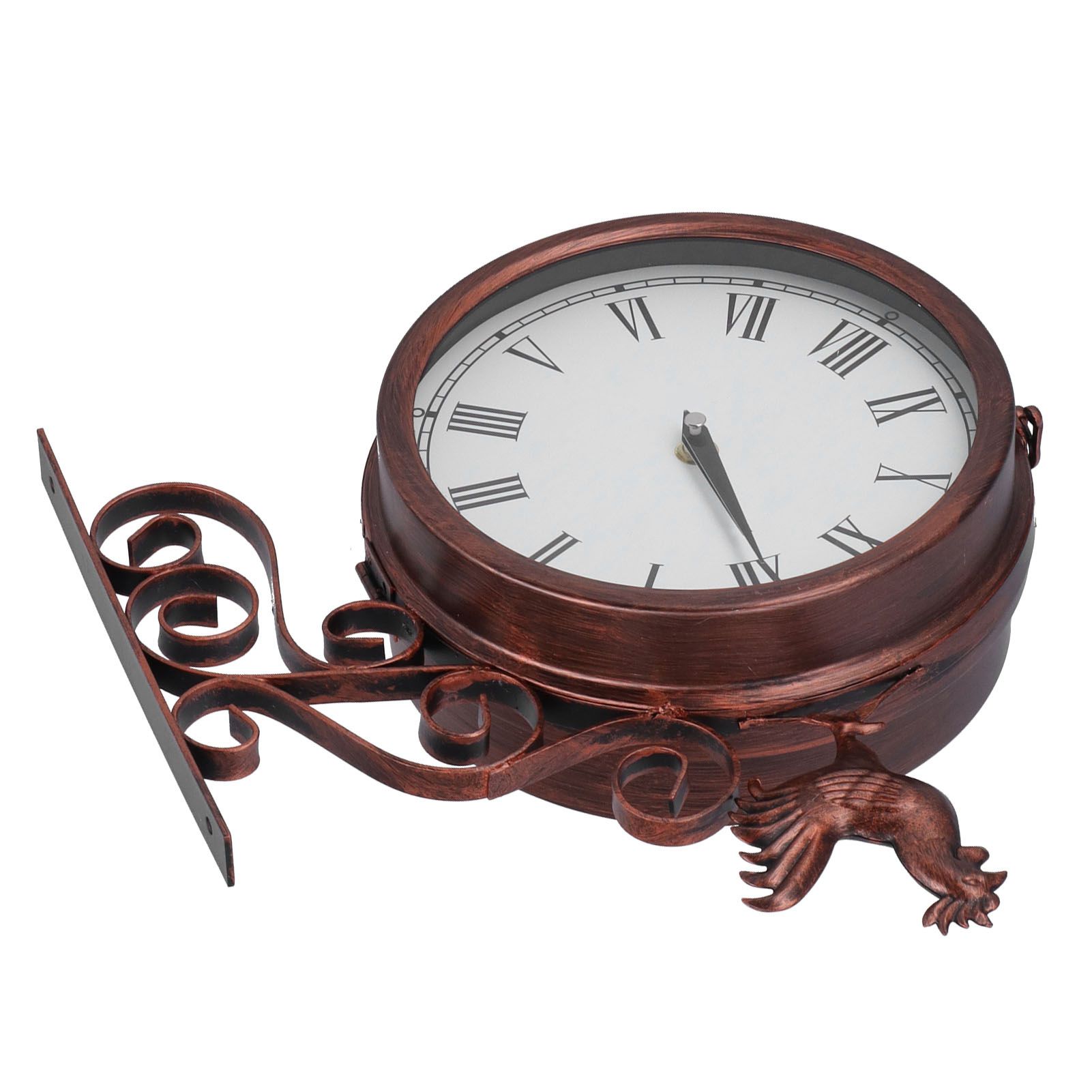 Iron Wrought Wall Clock Rooster Double Sided Antique Brass Wall Clock Round view 7