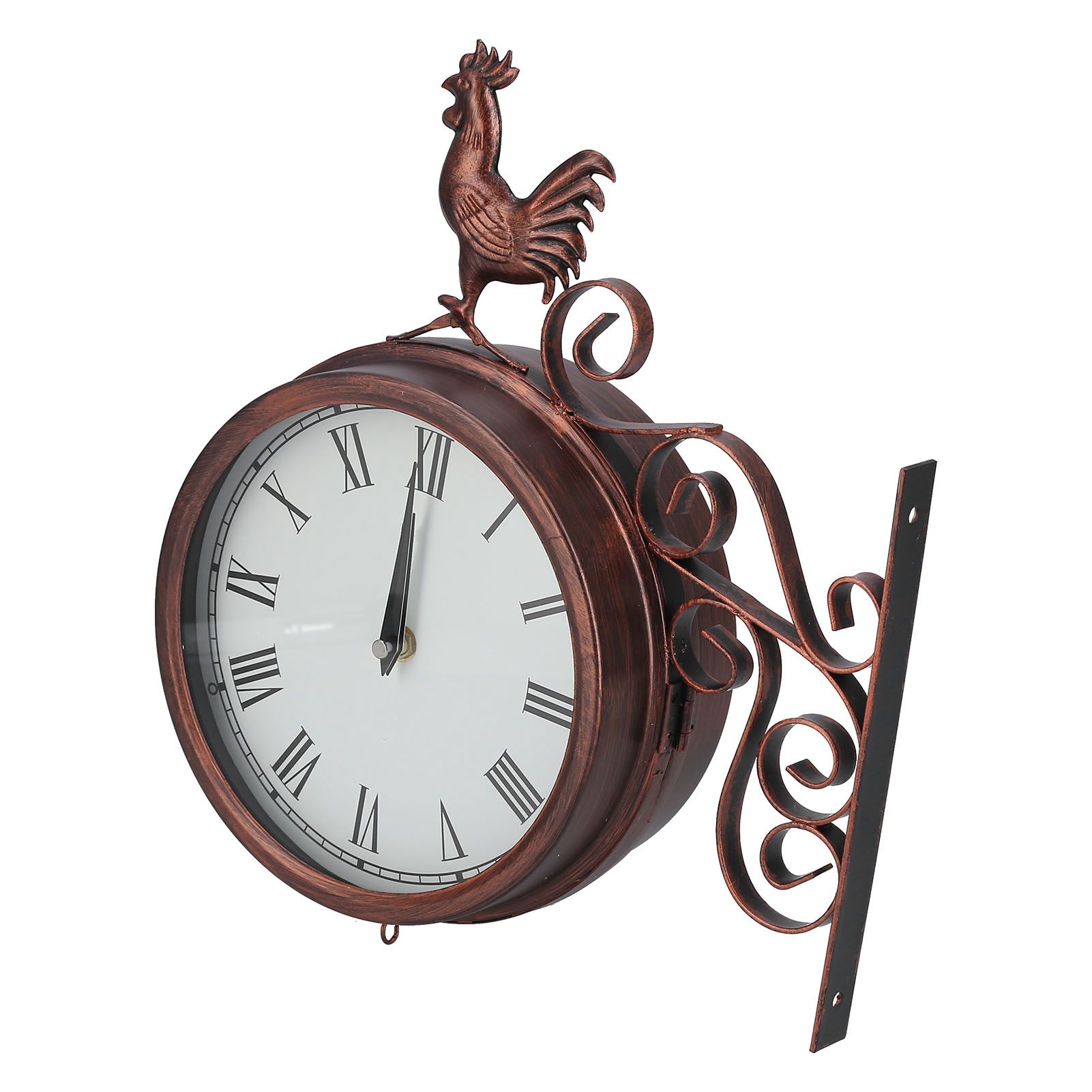 Iron Wrought Wall Clock Rooster Double Sided Antique Brass Wall Clock Round view 8