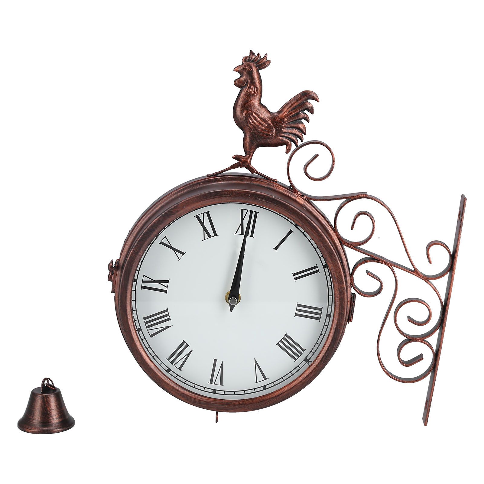Iron Wrought Wall Clock Rooster Double Sided Antique Brass Wall Clock Round view 10