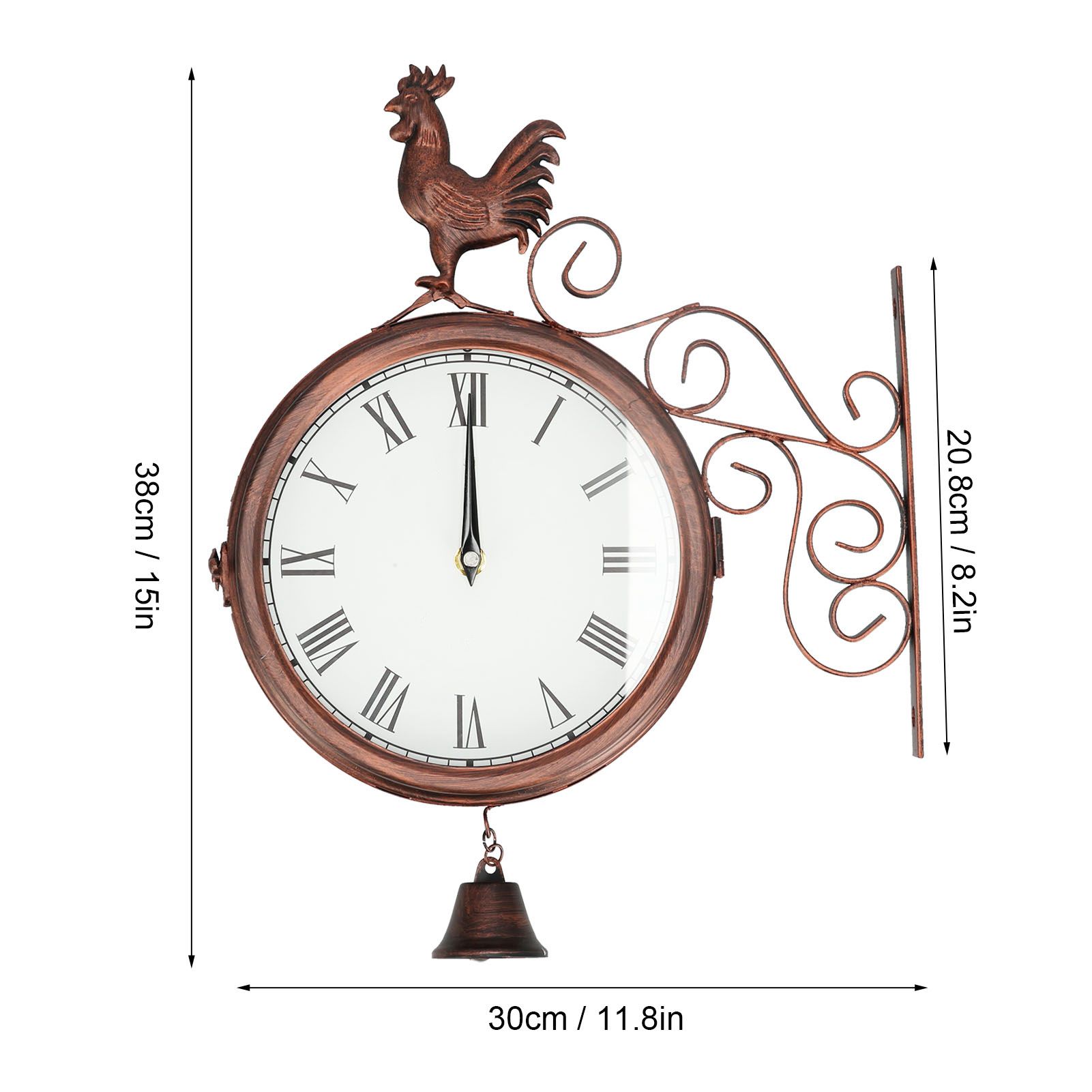 Iron Wrought Wall Clock Rooster Double Sided Antique Brass Wall Clock Round view 13