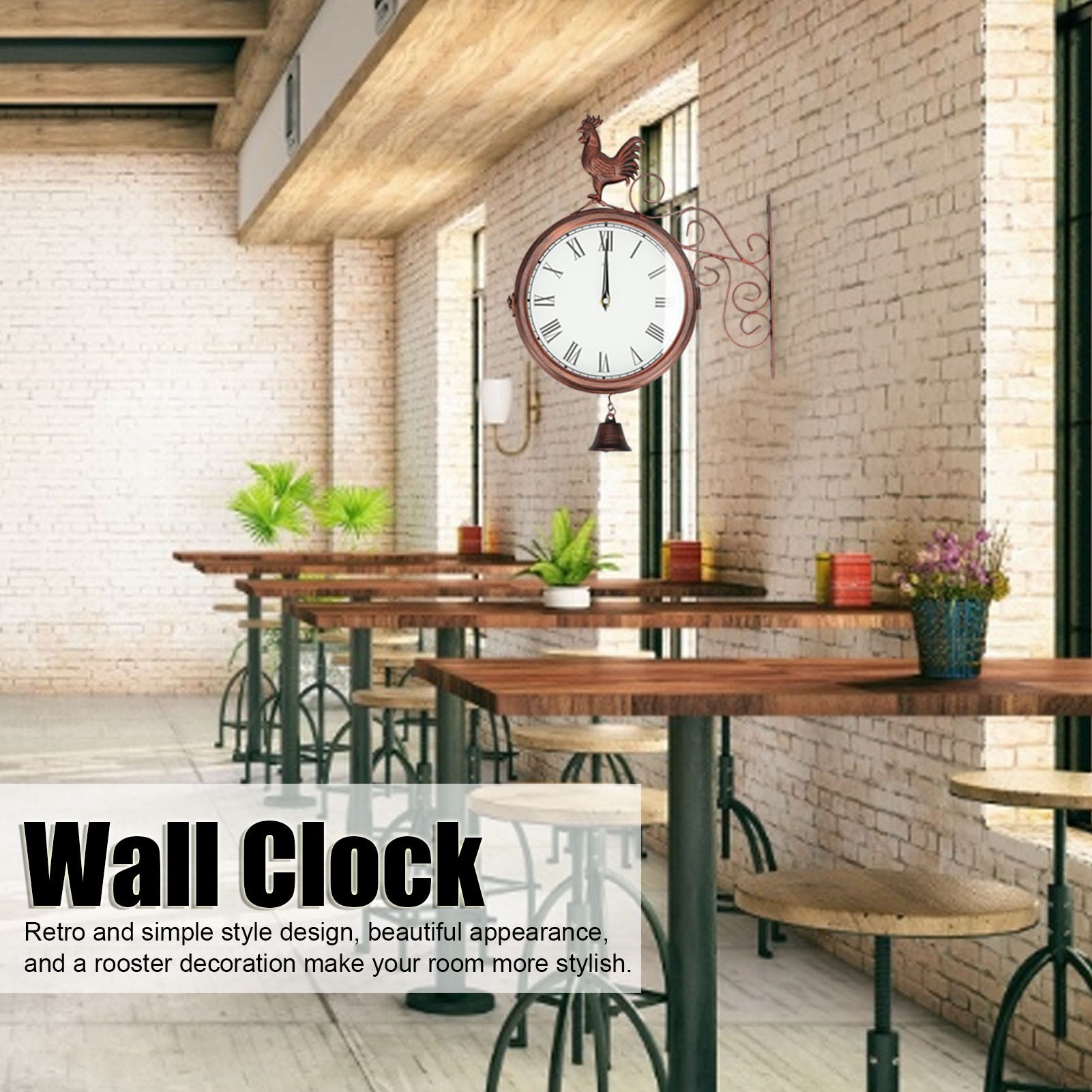 Iron Wrought Wall Clock Rooster Double Sided Antique Brass Wall Clock Round view 14