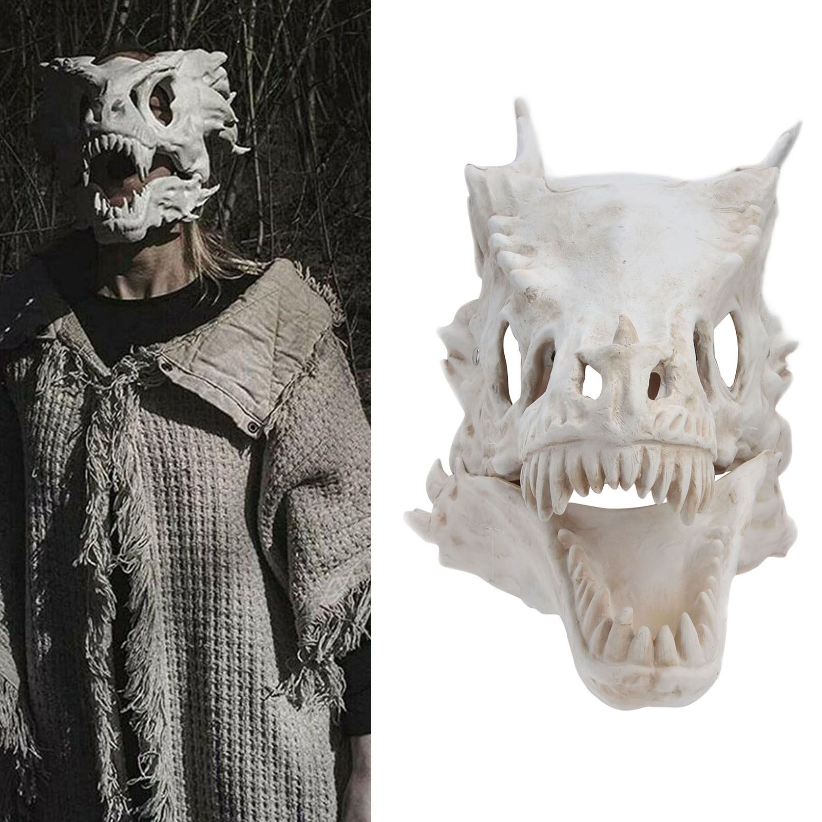 Latex Simulation Dinosaur Skull Mask Head Cover Halloween Costume Party view 11