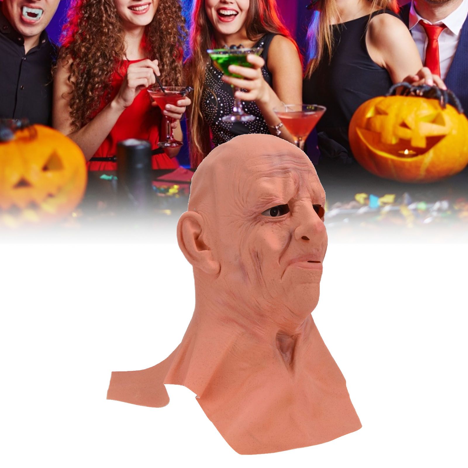 Old Man Mask Scary Halloween Latex Bald Human Head Cover Costume Party Cosplay view 11