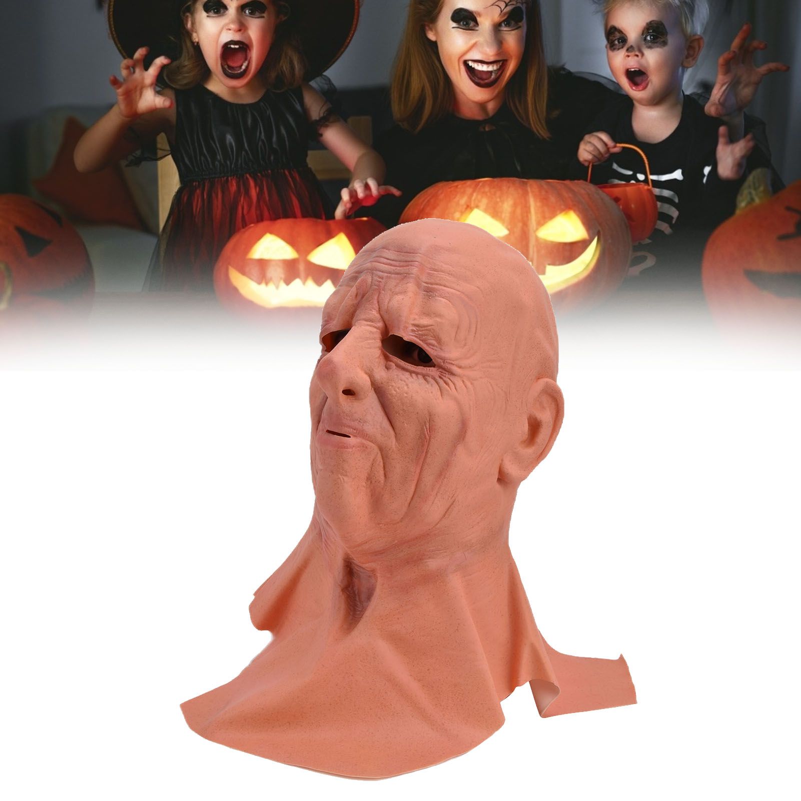 Old Man Mask Scary Halloween Latex Bald Human Head Cover Costume Party Cosplay view 12