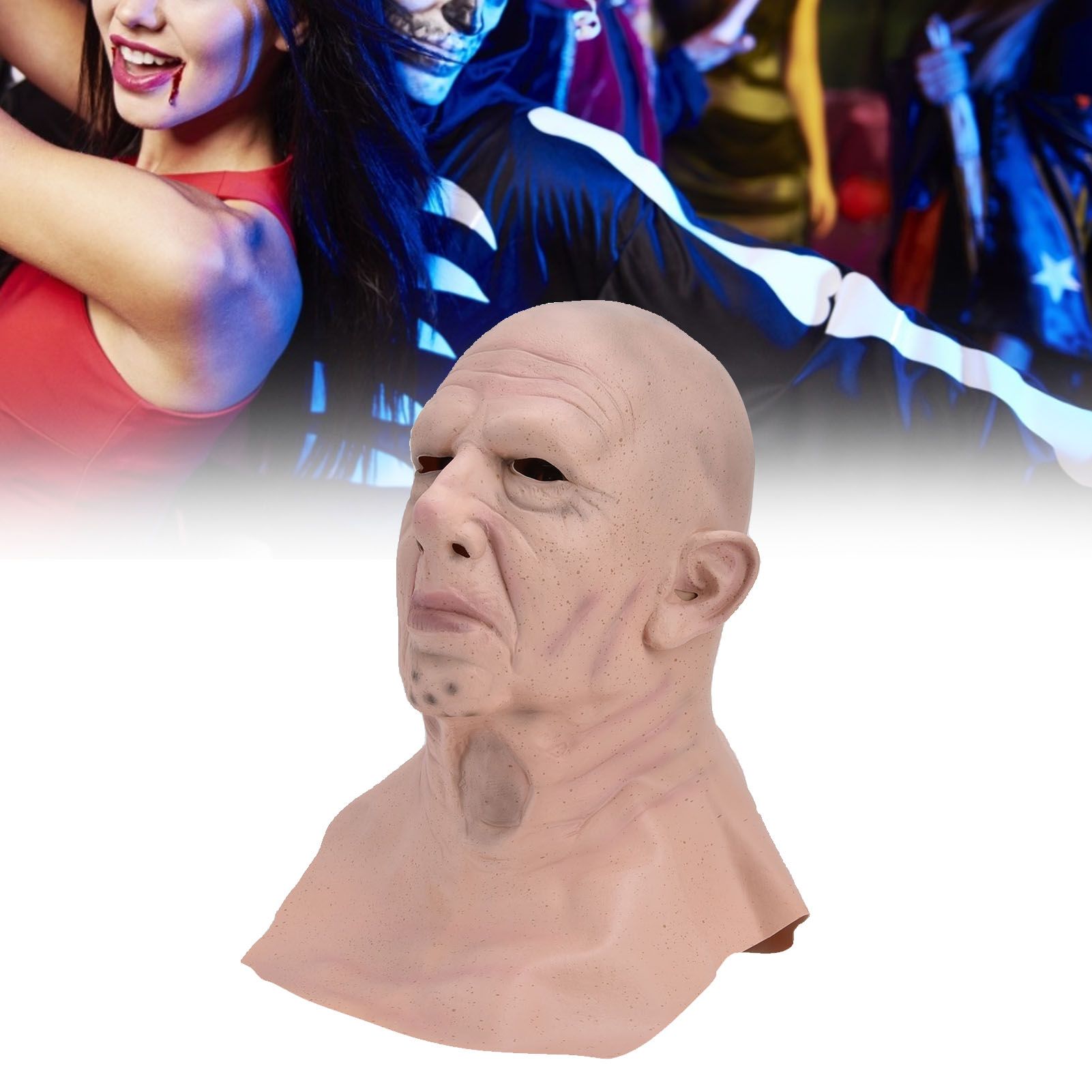 Realistic Bald Head Man Mask Latex Human Face Mask Funny Scary Halloween view 11