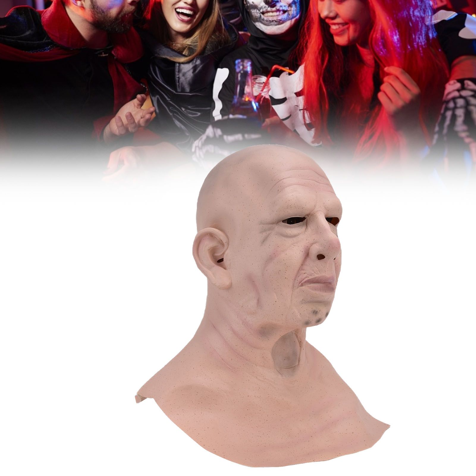 Realistic Bald Head Man Mask Latex Human Face Mask Funny Scary Halloween view 12