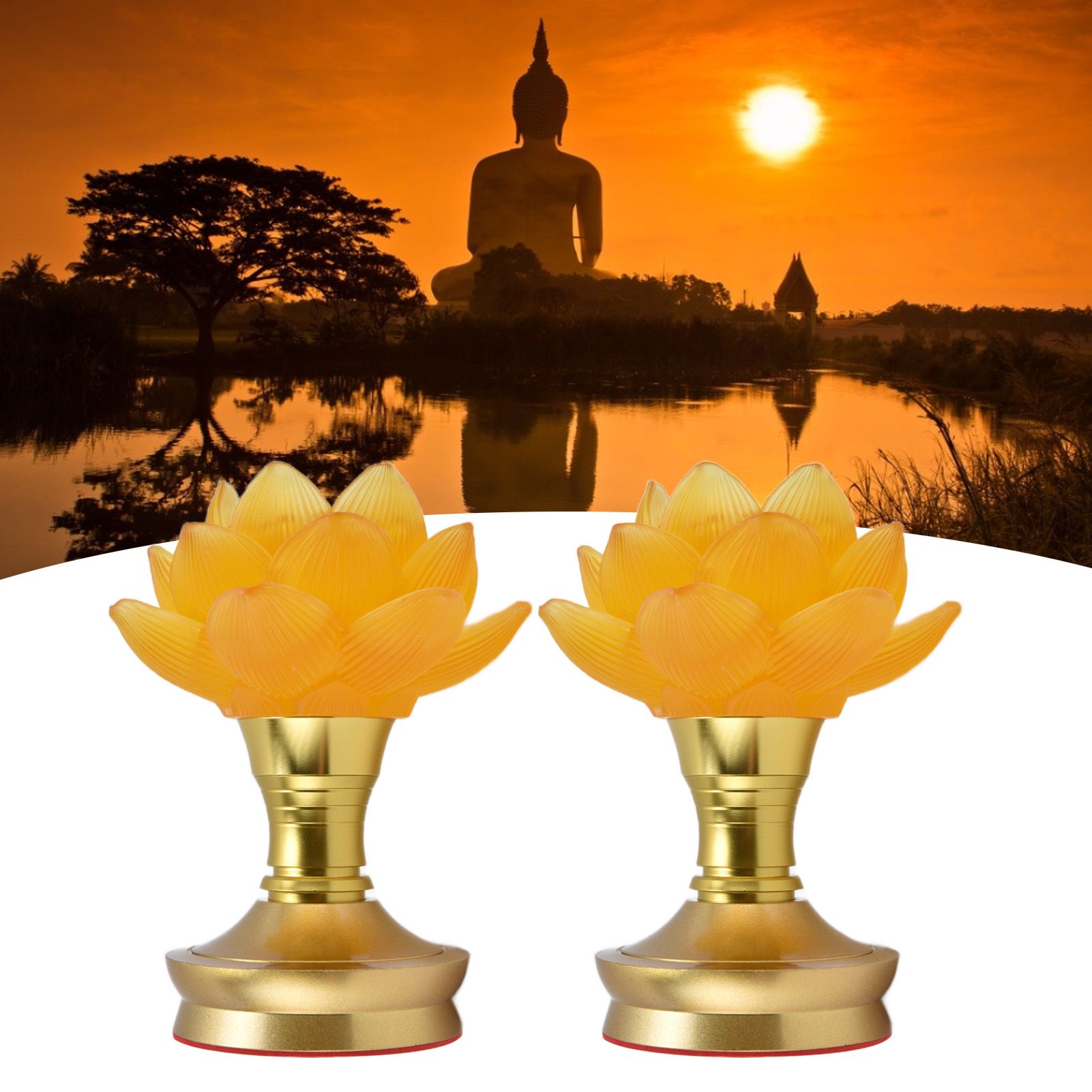 2 Set LED Buddhist Light 3 Color Adjustment Buddha Lamp Plug In Flower Light view 12