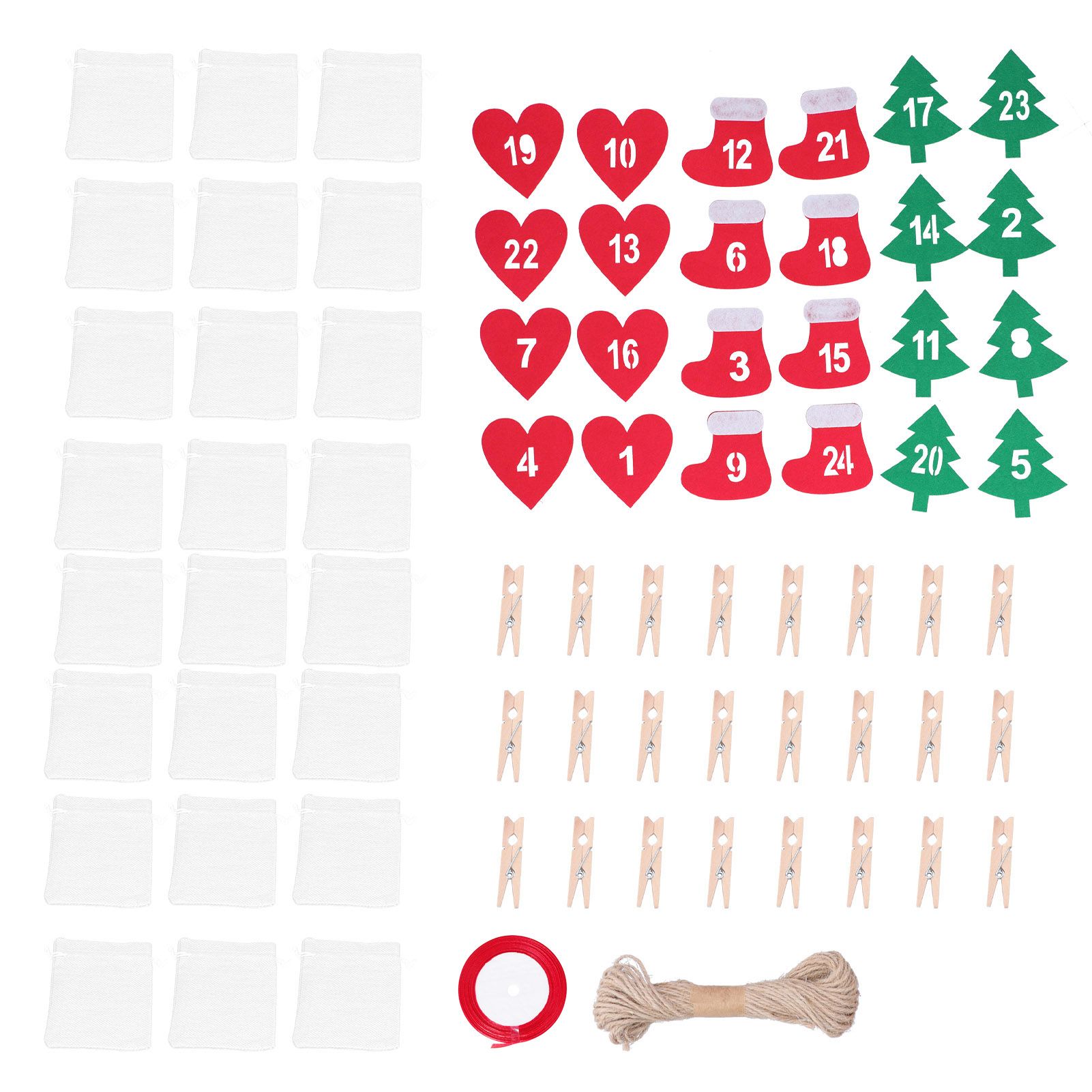 24PCS Christmas Bag Lucky Number Drawstring Christmas Sack Advent Calendar — image 1