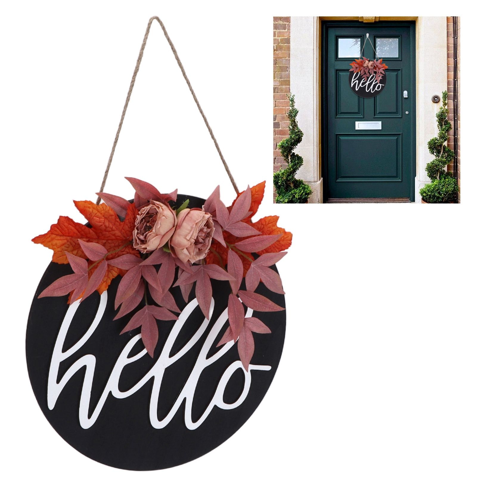 Thanksgiving Wreath Wooden Sign Door Hanging Welcome Sign Wreath Listing Home view 11