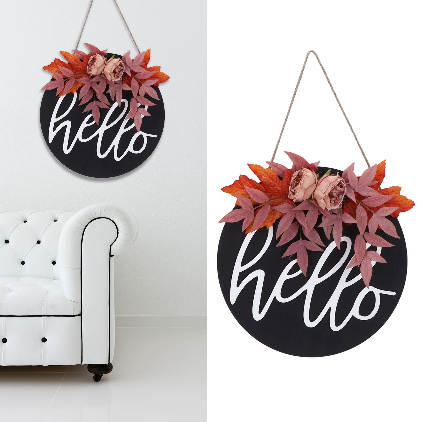 Thanksgiving Wreath Wooden Sign Door Hanging Welcome Sign Wreath Listing Home view 12