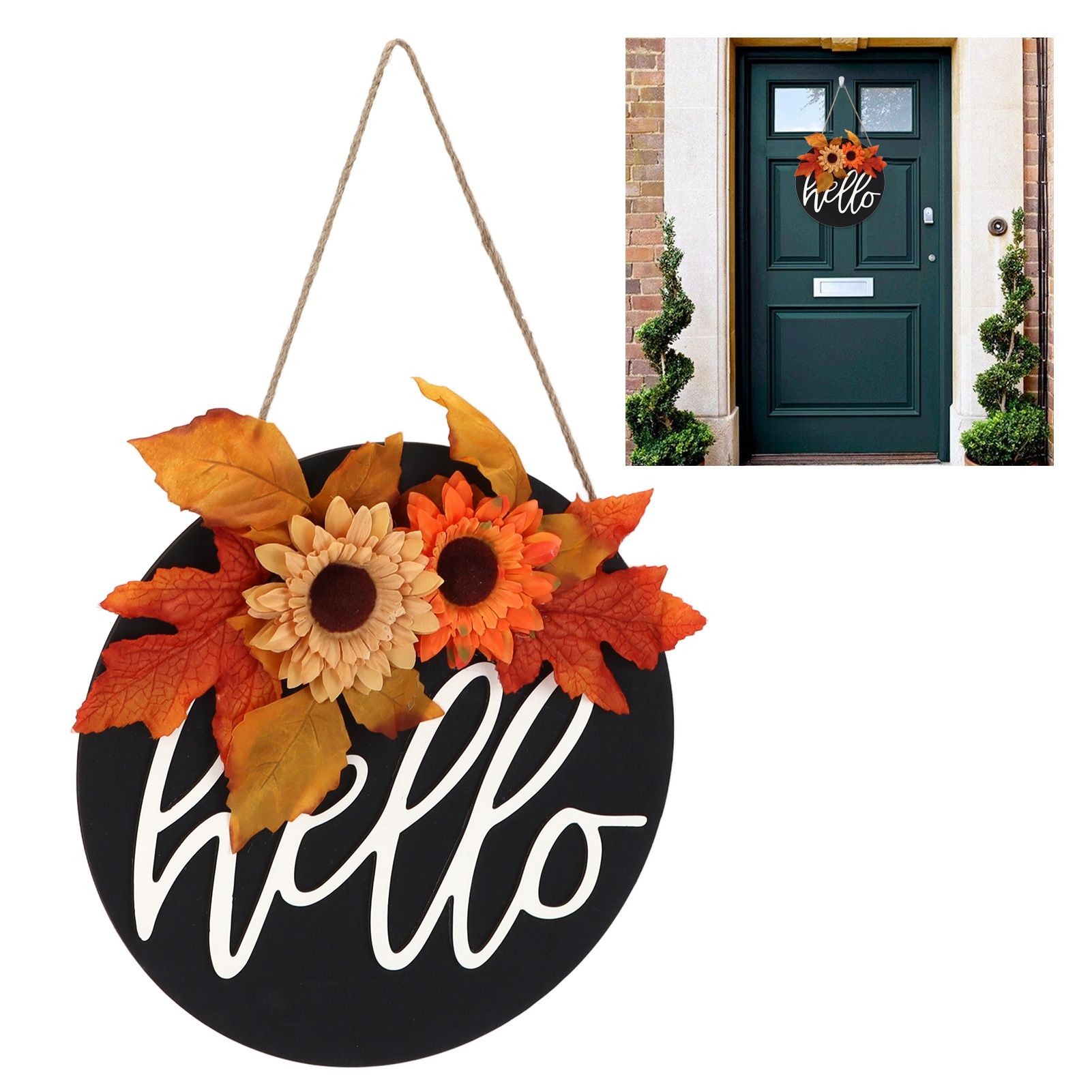 Thanksgiving Wreath Wooden Sign Door Hanging Welcome Sign Wreath Listing Home view 11