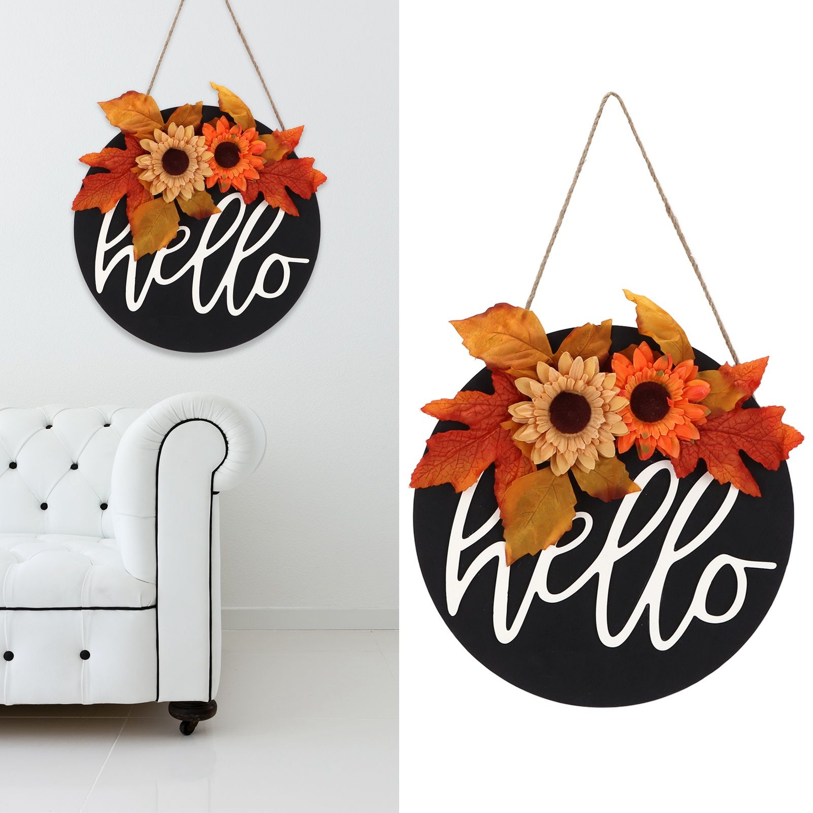 Thanksgiving Wreath Wooden Sign Door Hanging Welcome Sign Wreath Listing Home view 12