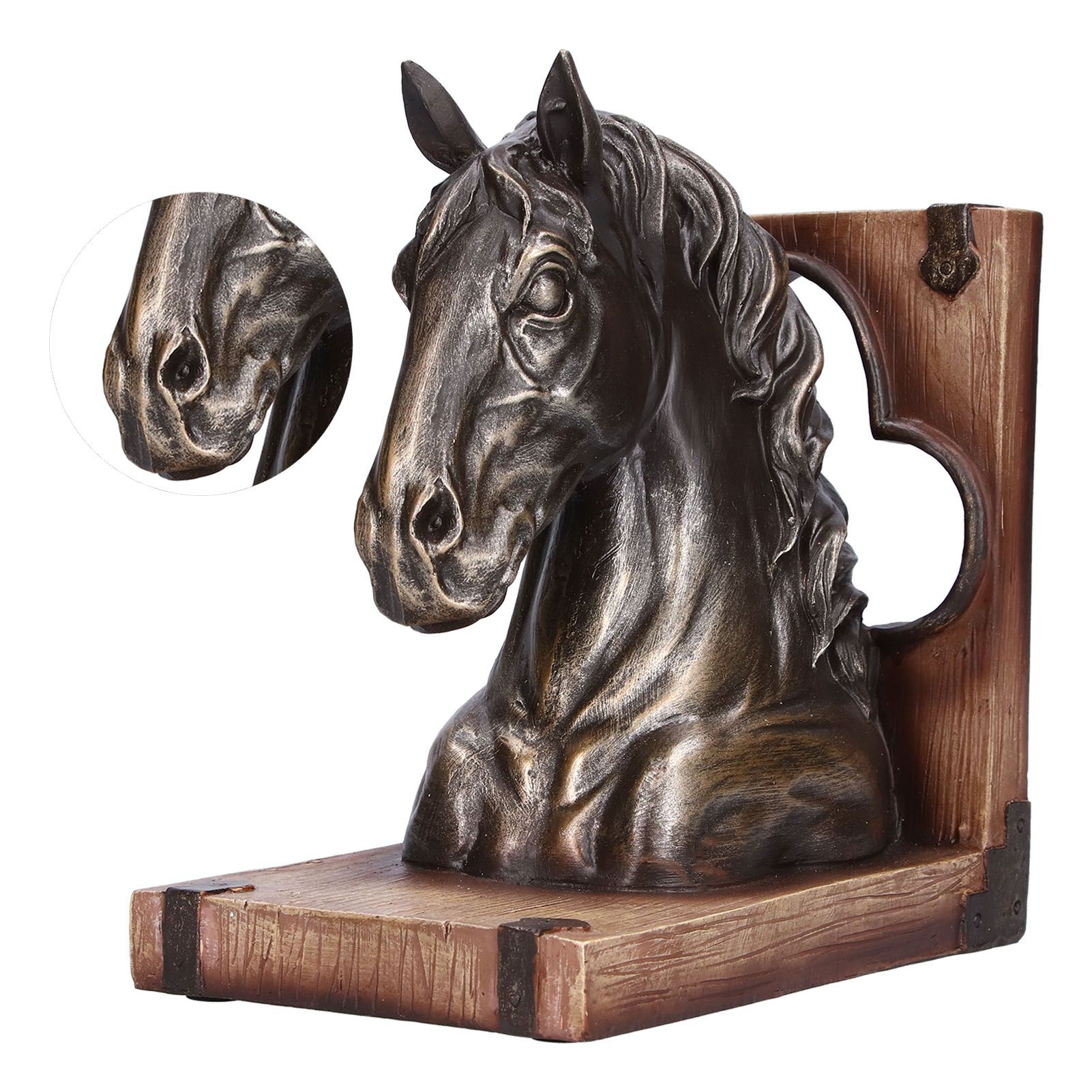Multifunctional Horse Head Sculpture Resin Horse Bookends for Home Office view 10