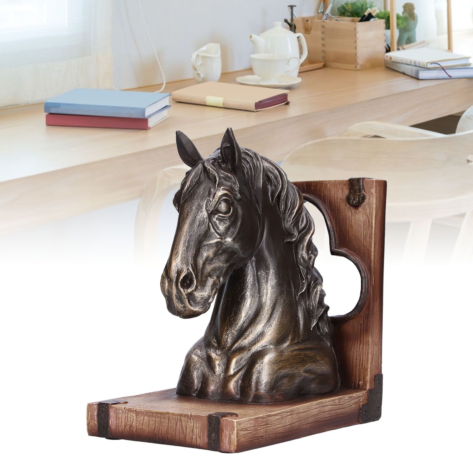 Multifunctional Horse Head Sculpture Resin Horse Bookends for Home Office view 12