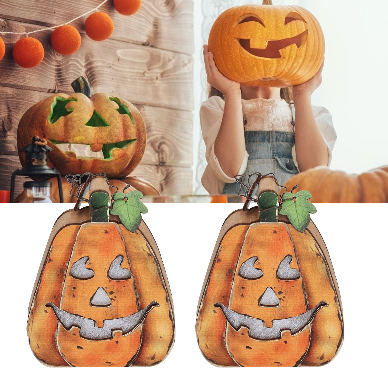 Halloween LED Pumpkin Lantern Wooden Decor Lights for Halloween Thanksgiving view 11